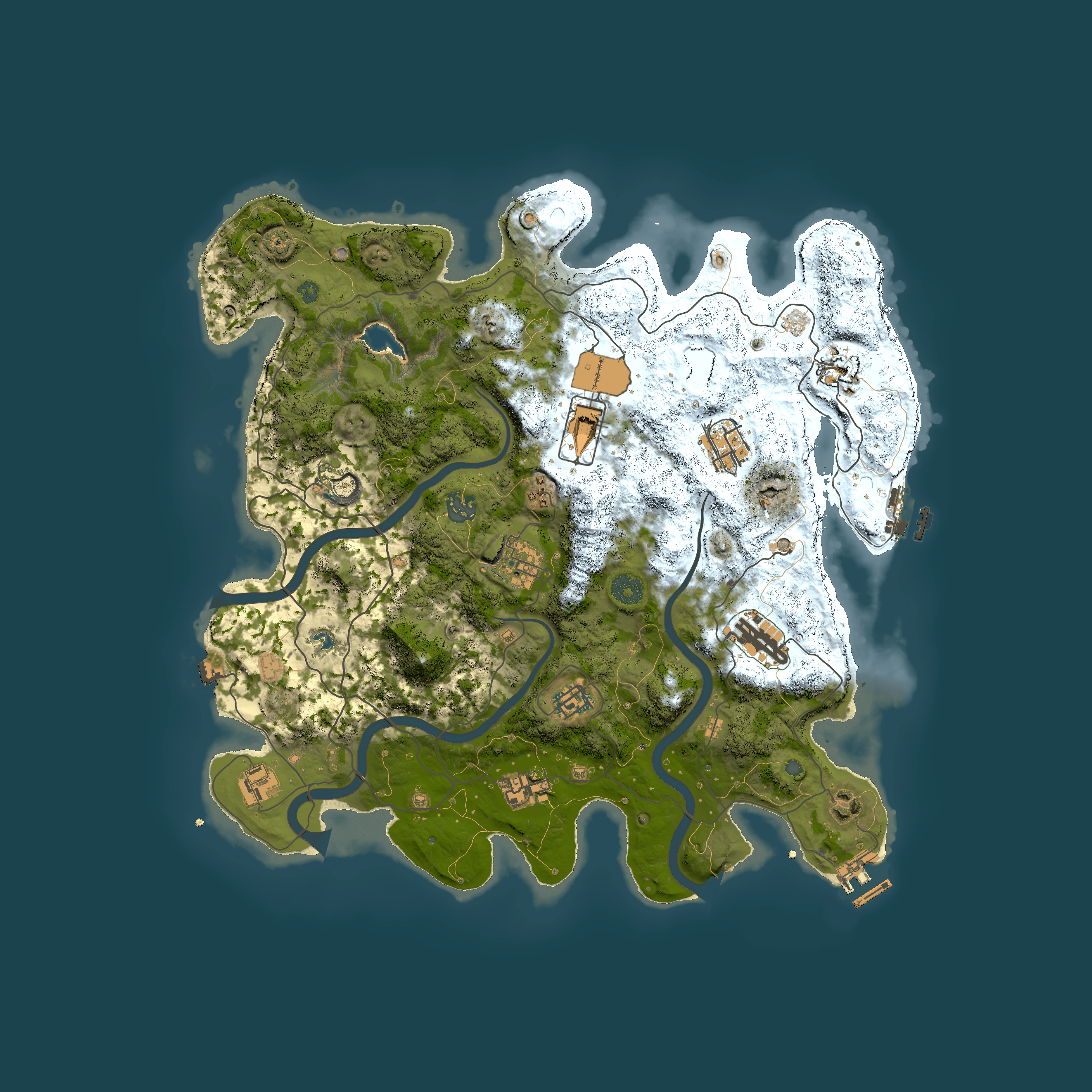 Full top-down render of Rust map seed 1487895687, 4000x4000m