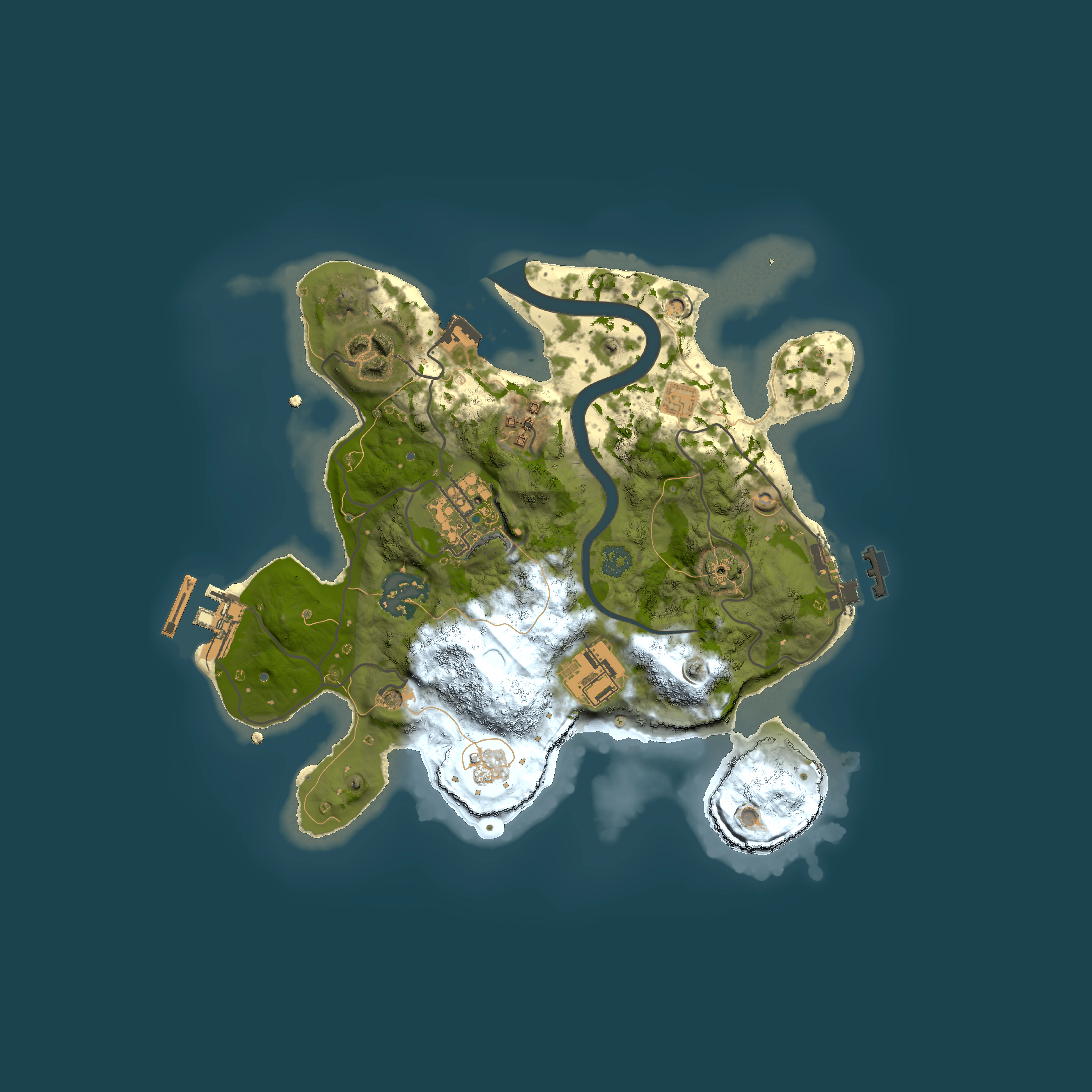 Full top-down render of Rust map seed 1604391745, 2500x2500m