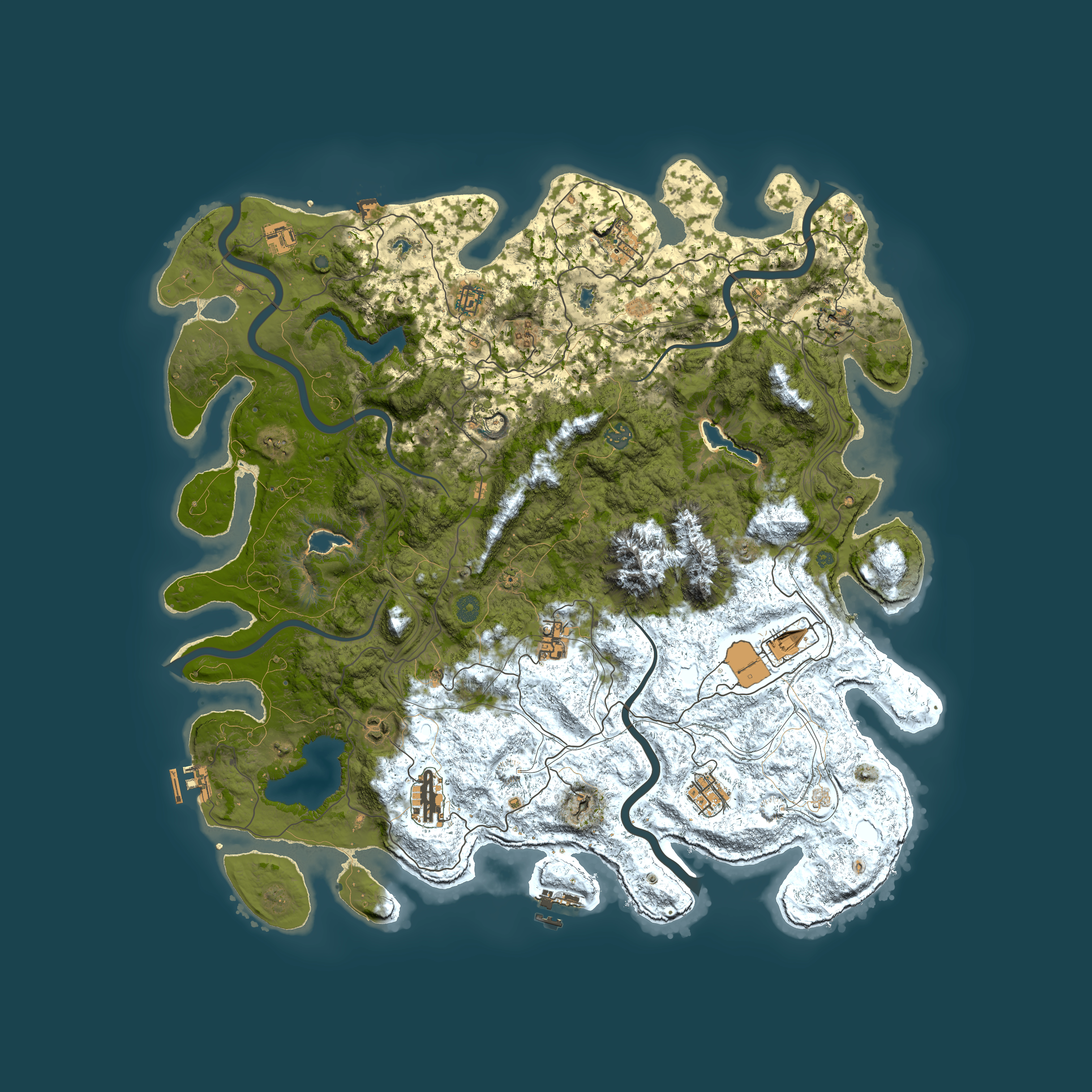 Full top-down render of Rust map seed 852576848, 5000x5000m