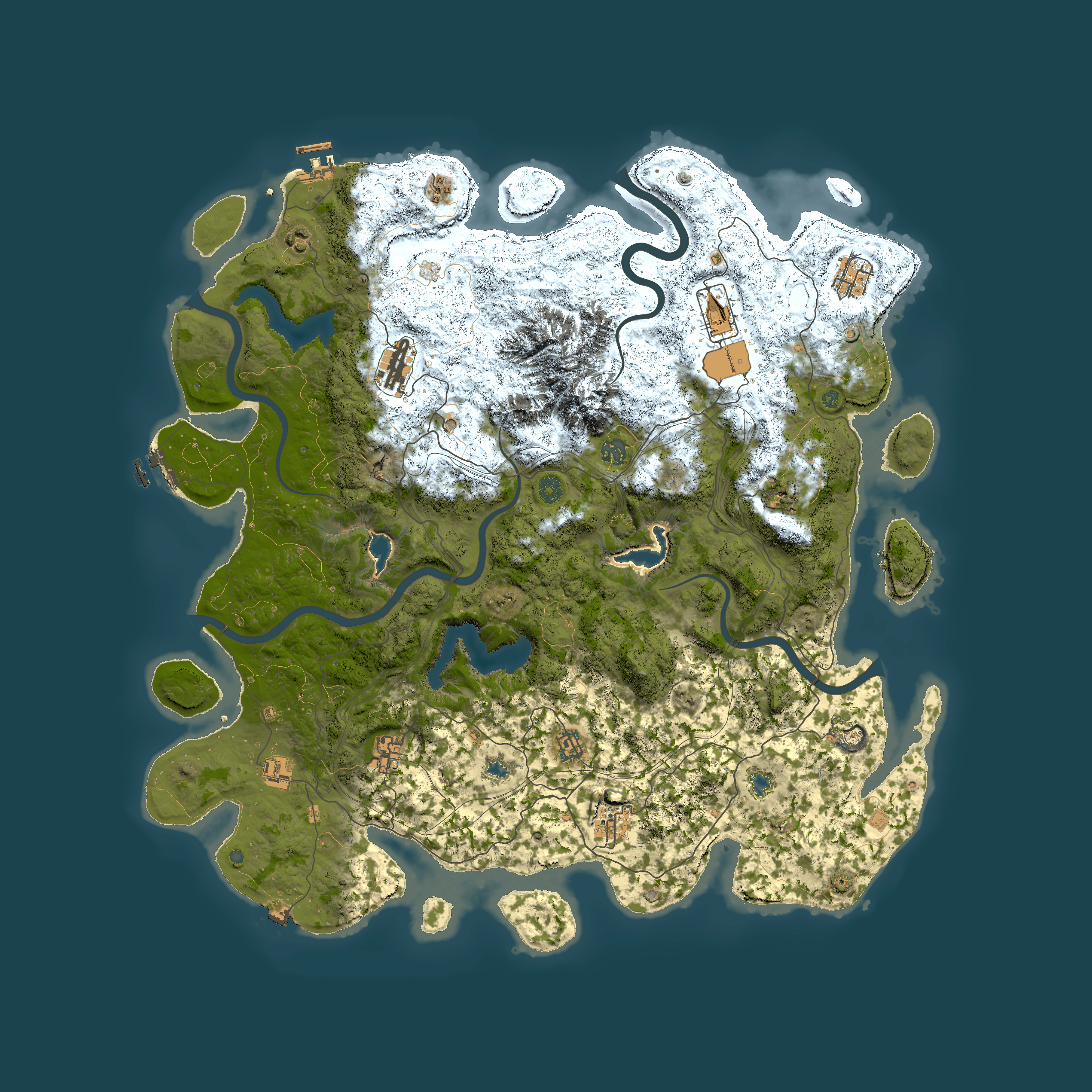 Full top-down render of Rust map seed 2077360712, 5000x5000m