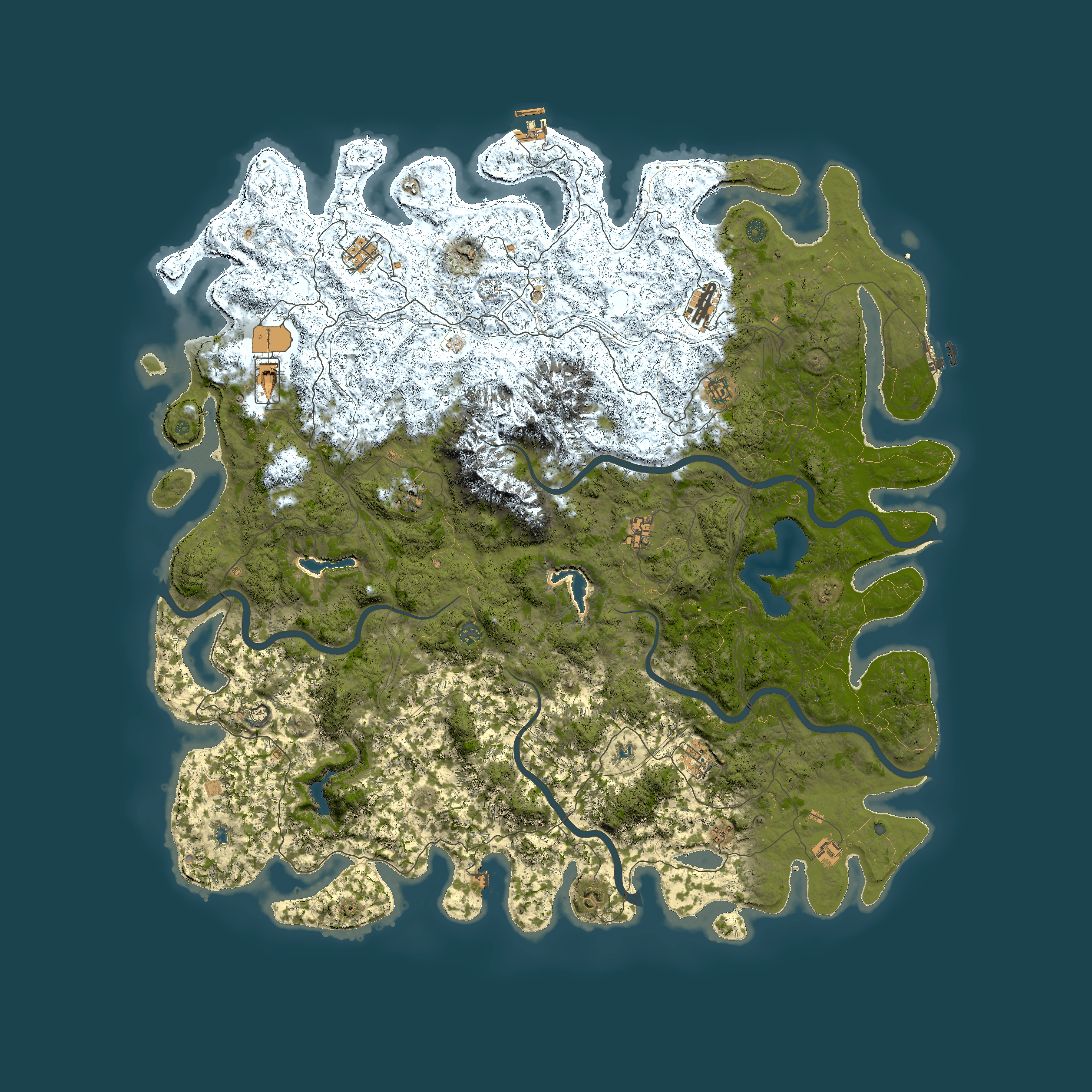 Full top-down render of Rust map seed 1107166472, 6000x6000m