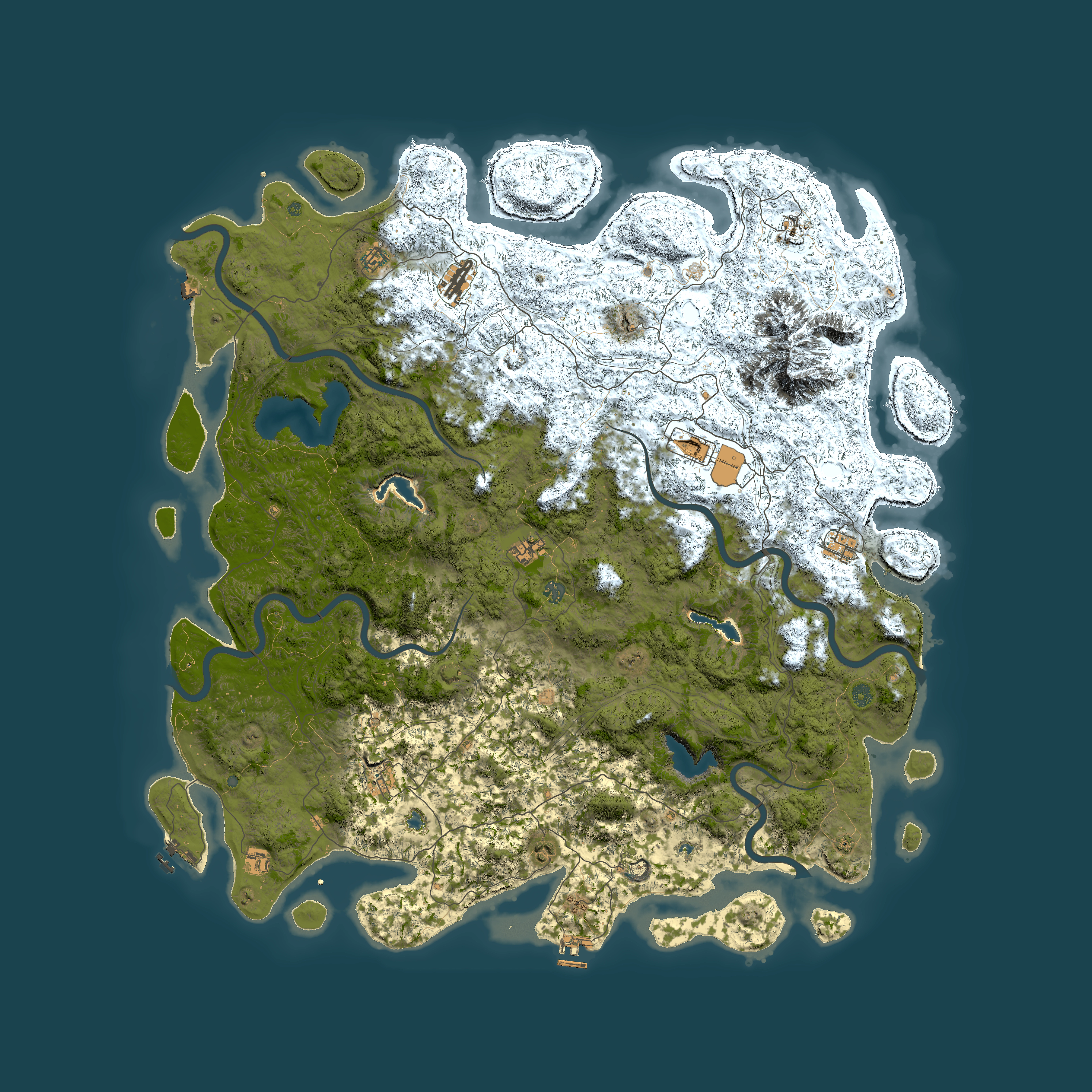 Full top-down render of Rust map seed 1985451014, 6000x6000m