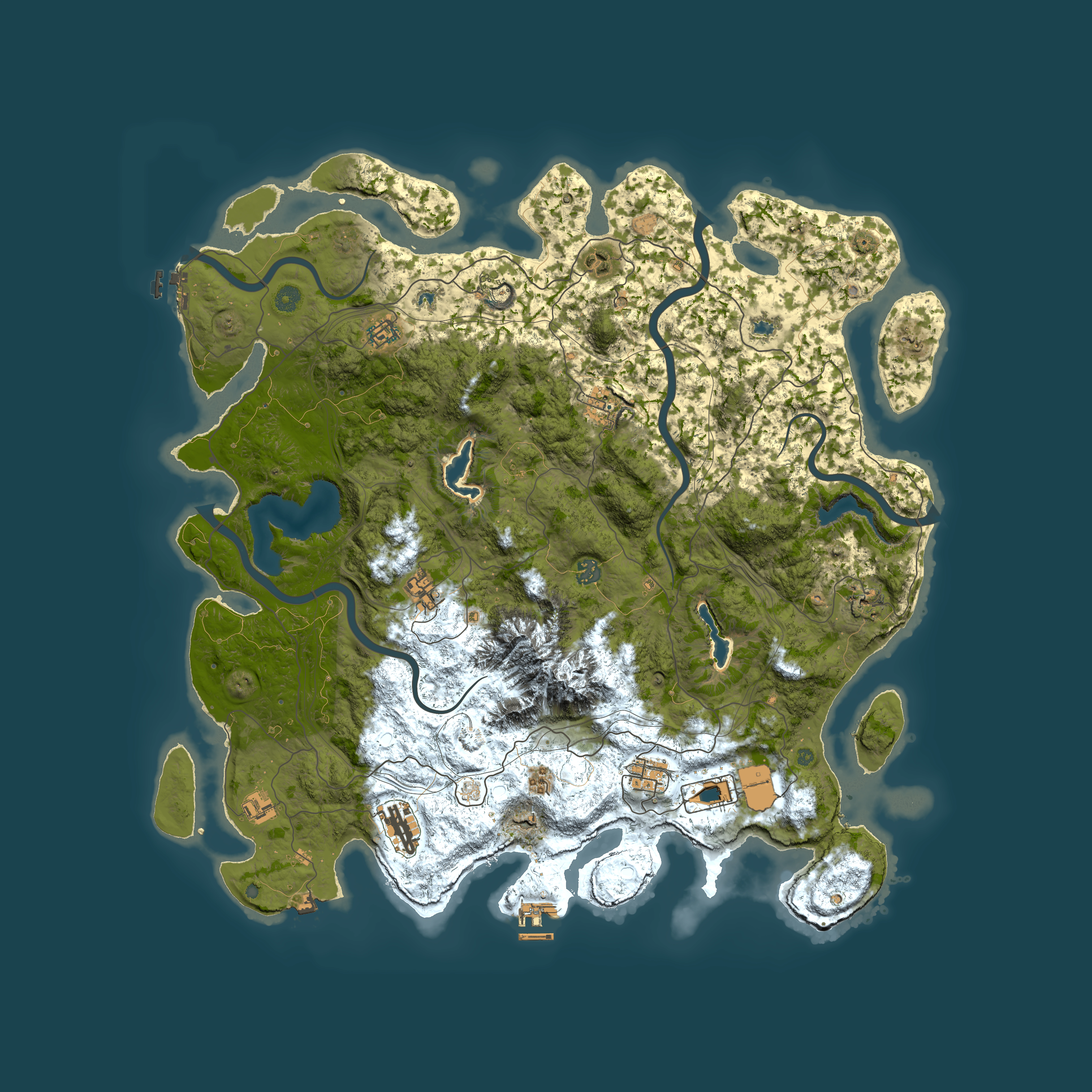 Full top-down render of Rust map seed 709269770, 5000x5000m
