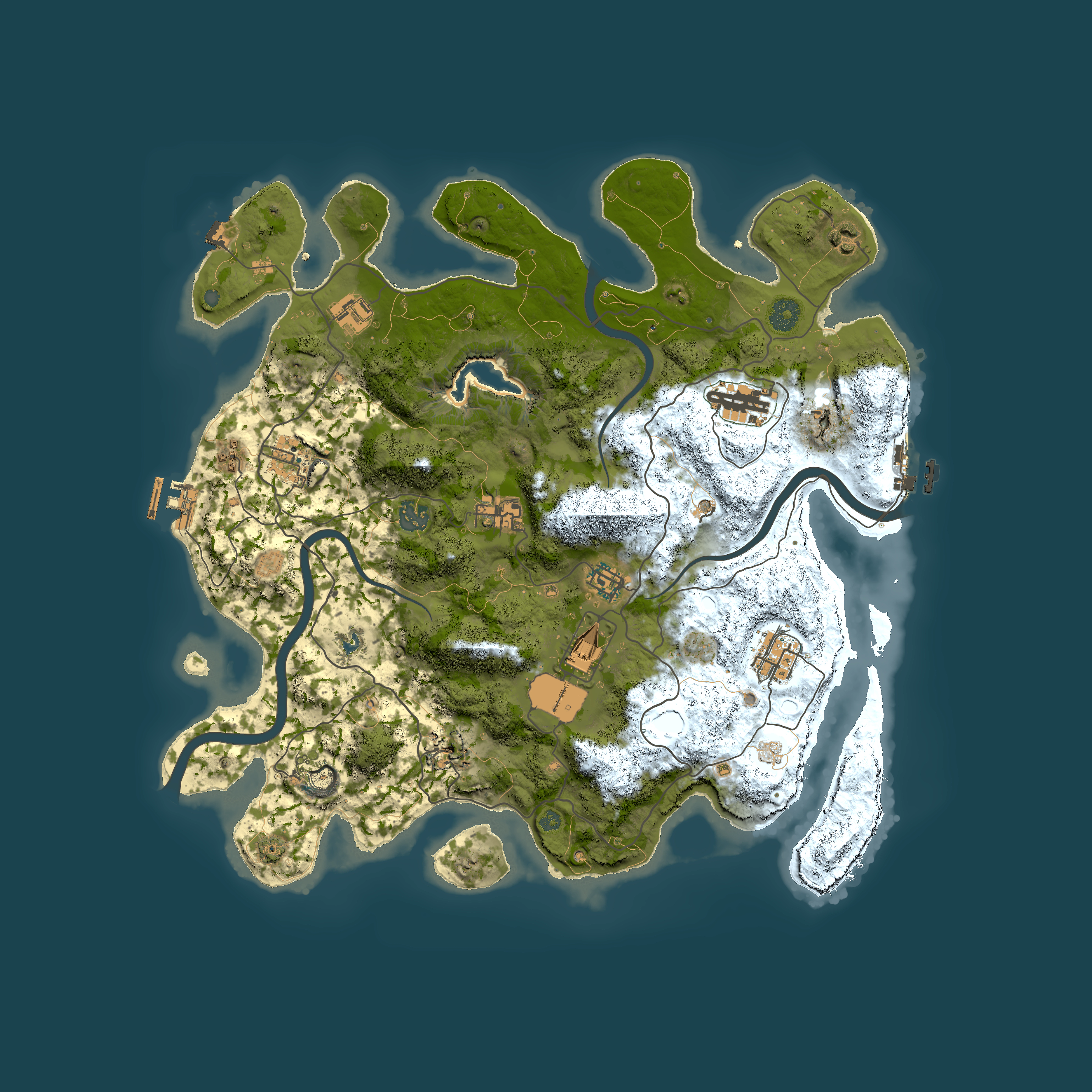 Full top-down render of Rust map seed 19571911, 4000x4000m