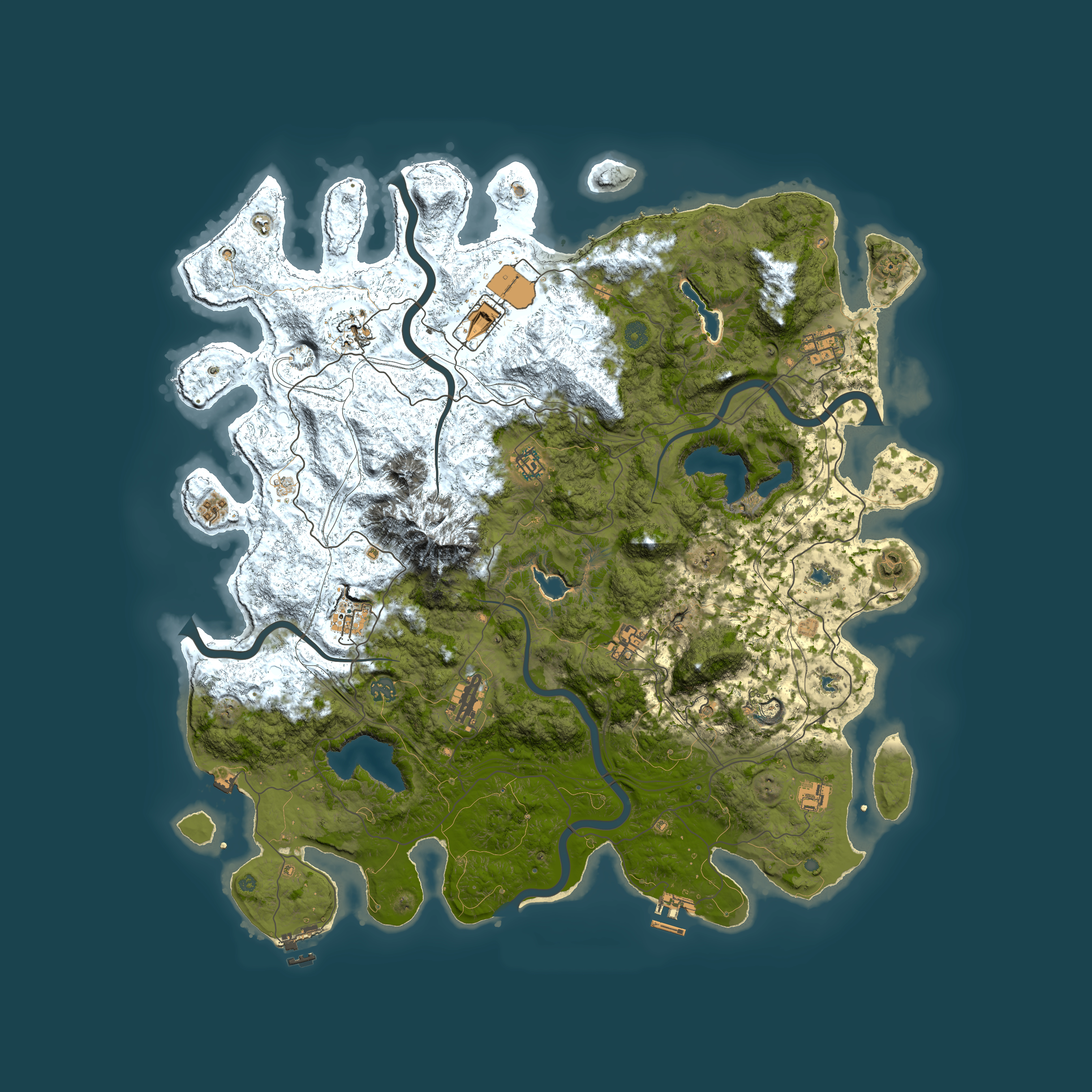 Full top-down render of Rust map seed 1507611658, 5000x5000m