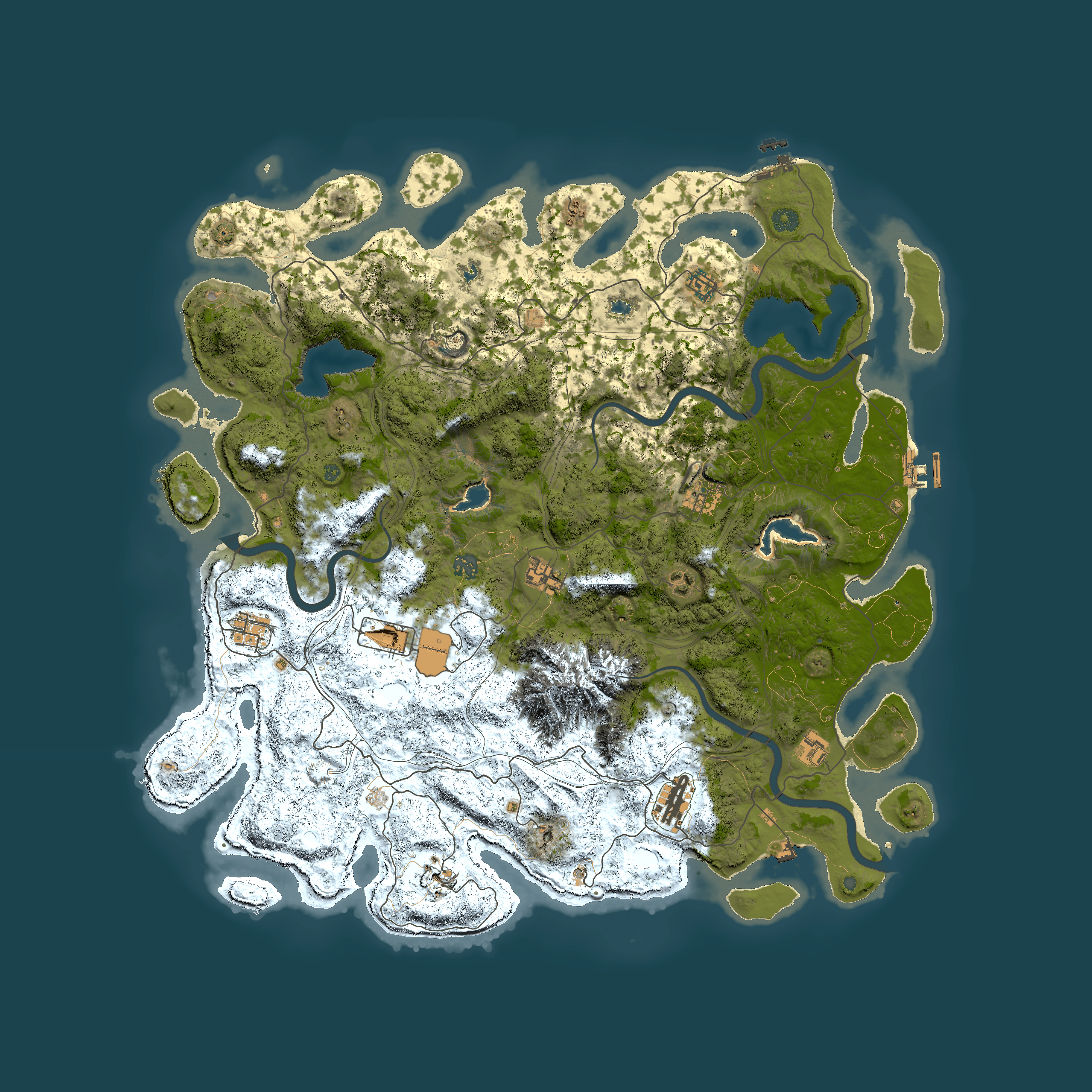 Full top-down render of Rust map seed 995736997, 5000x5000m