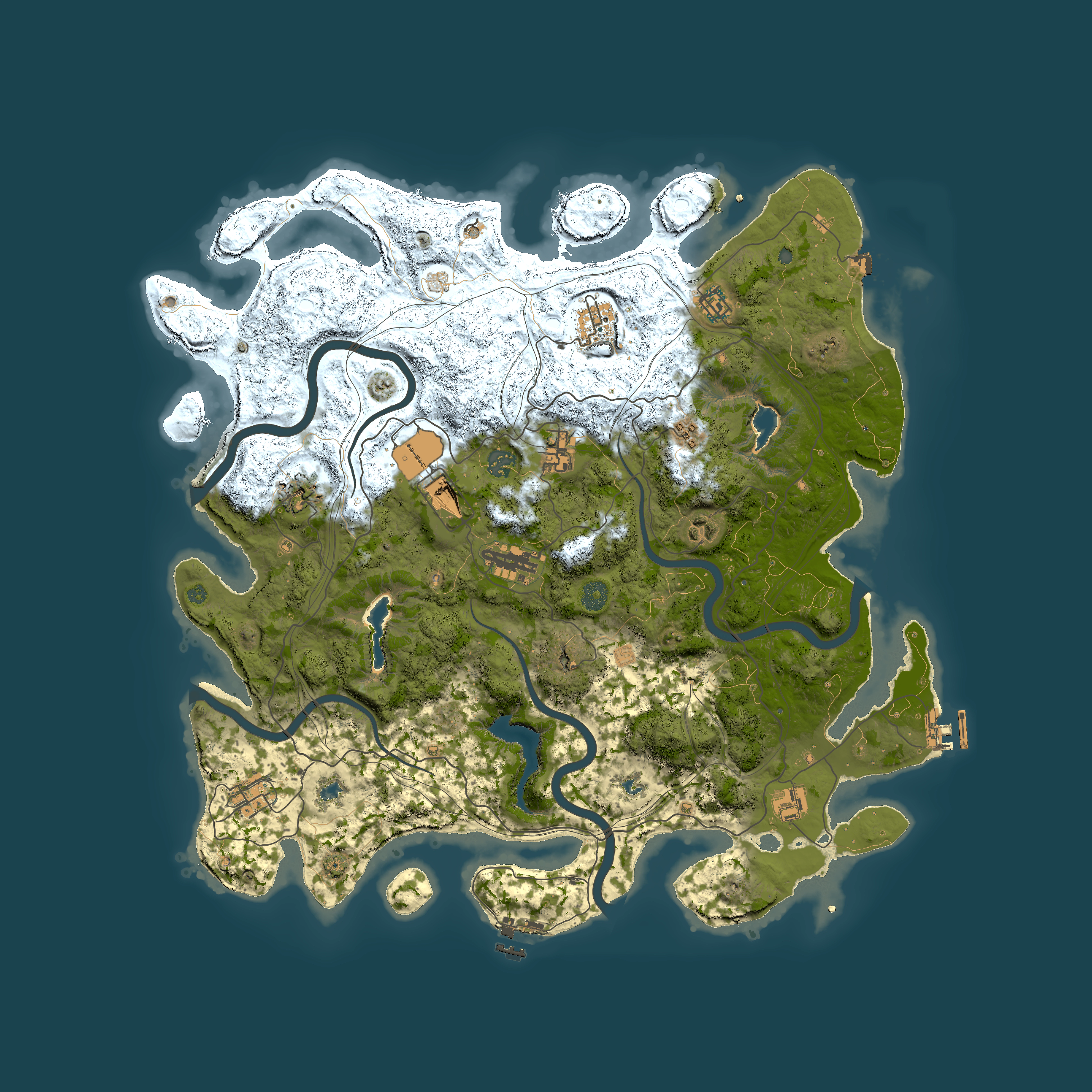 Full top-down render of Rust map seed 1229107040, 4500x4500m