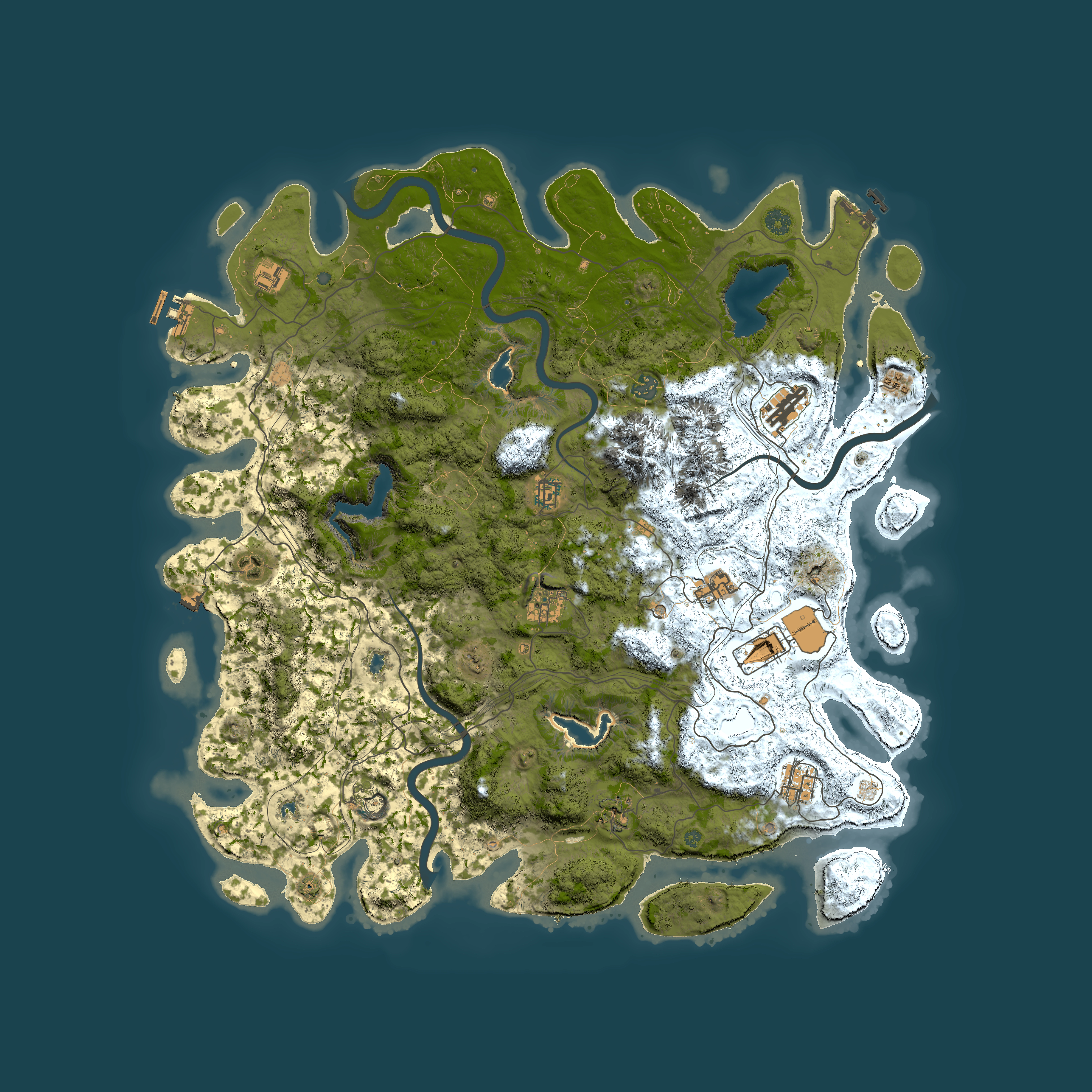 Full top-down render of Rust map seed 1309413469, 5000x5000m