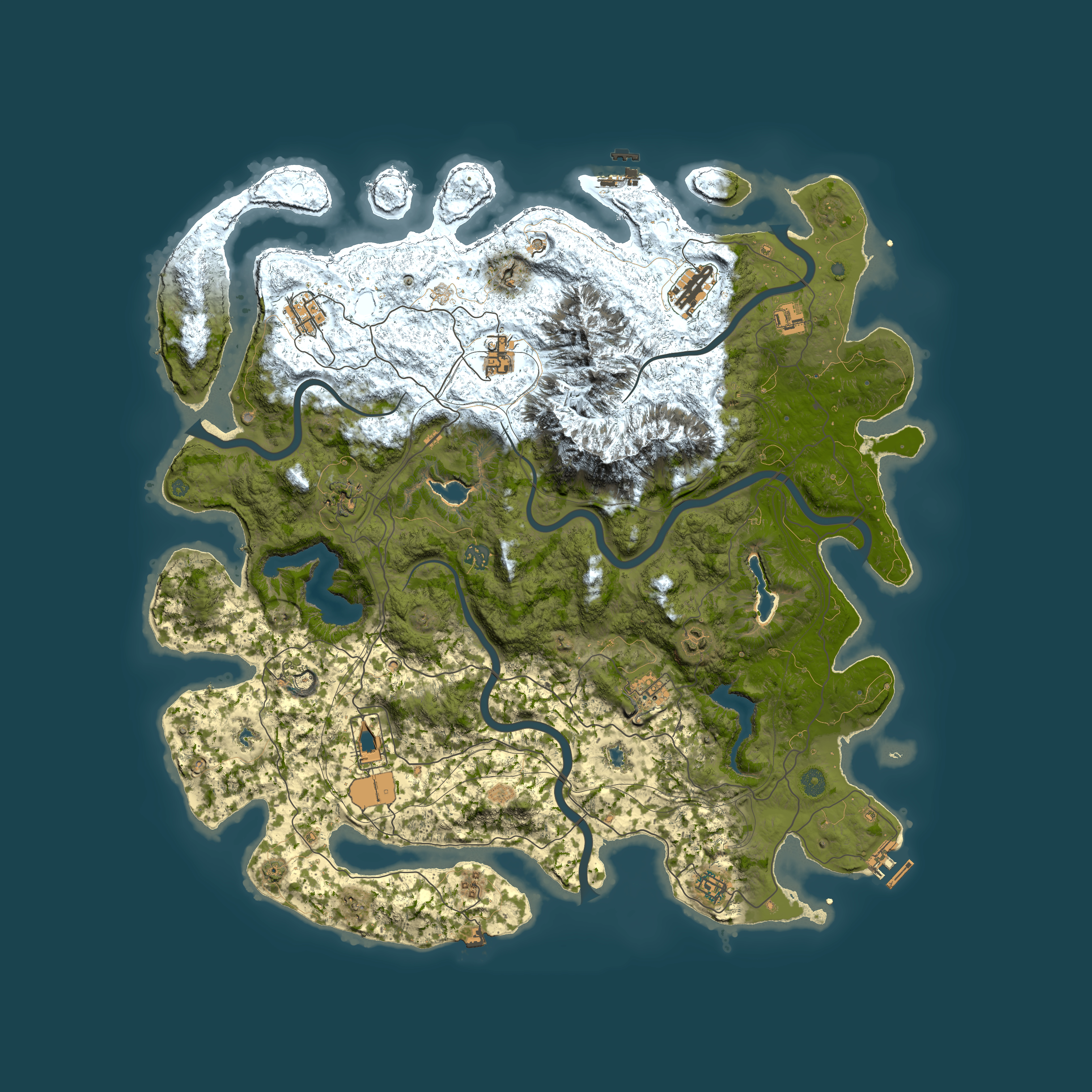 Full top-down render of Rust map seed 1991304918, 5000x5000m