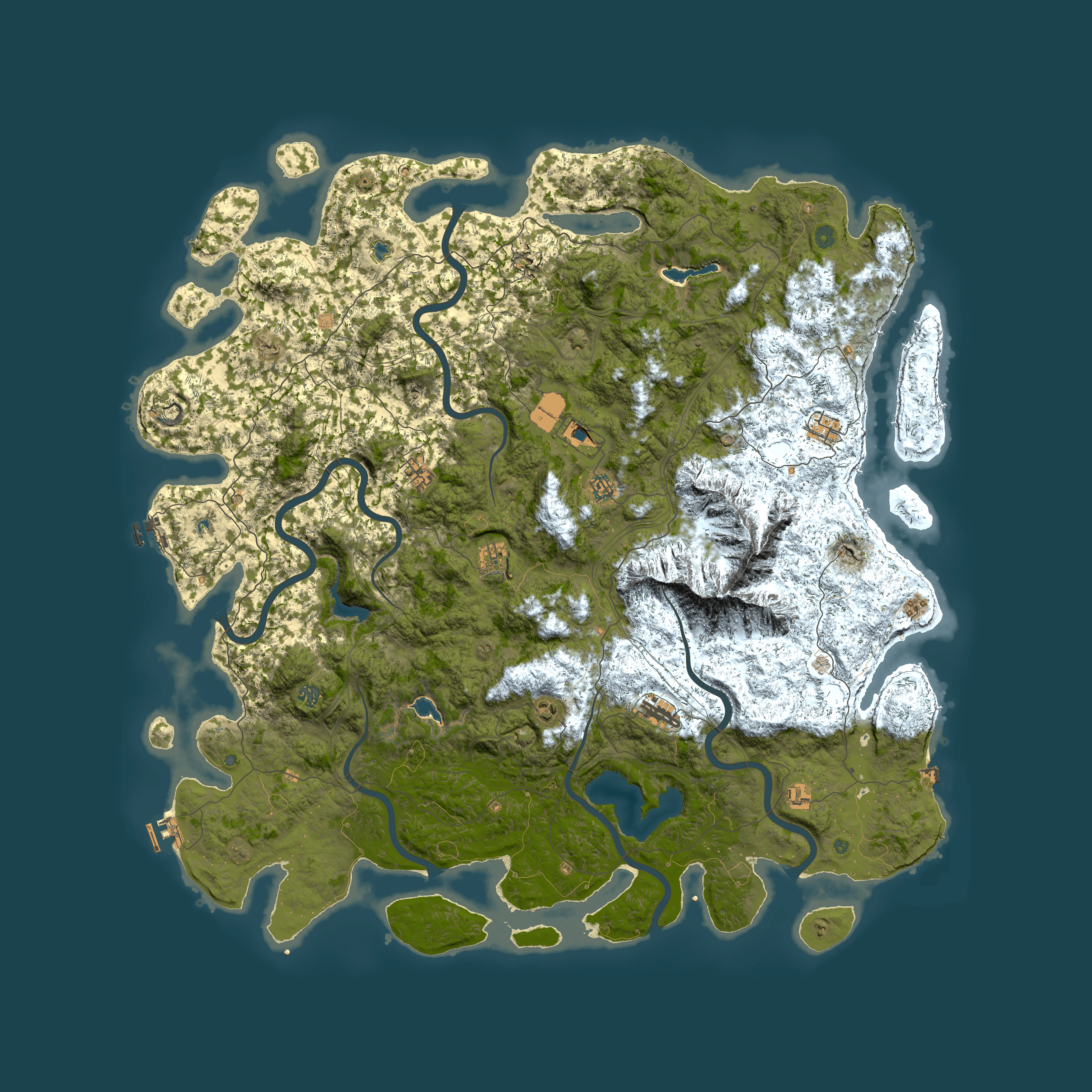 Full top-down render of Rust map seed 1001566085, 6000x6000m