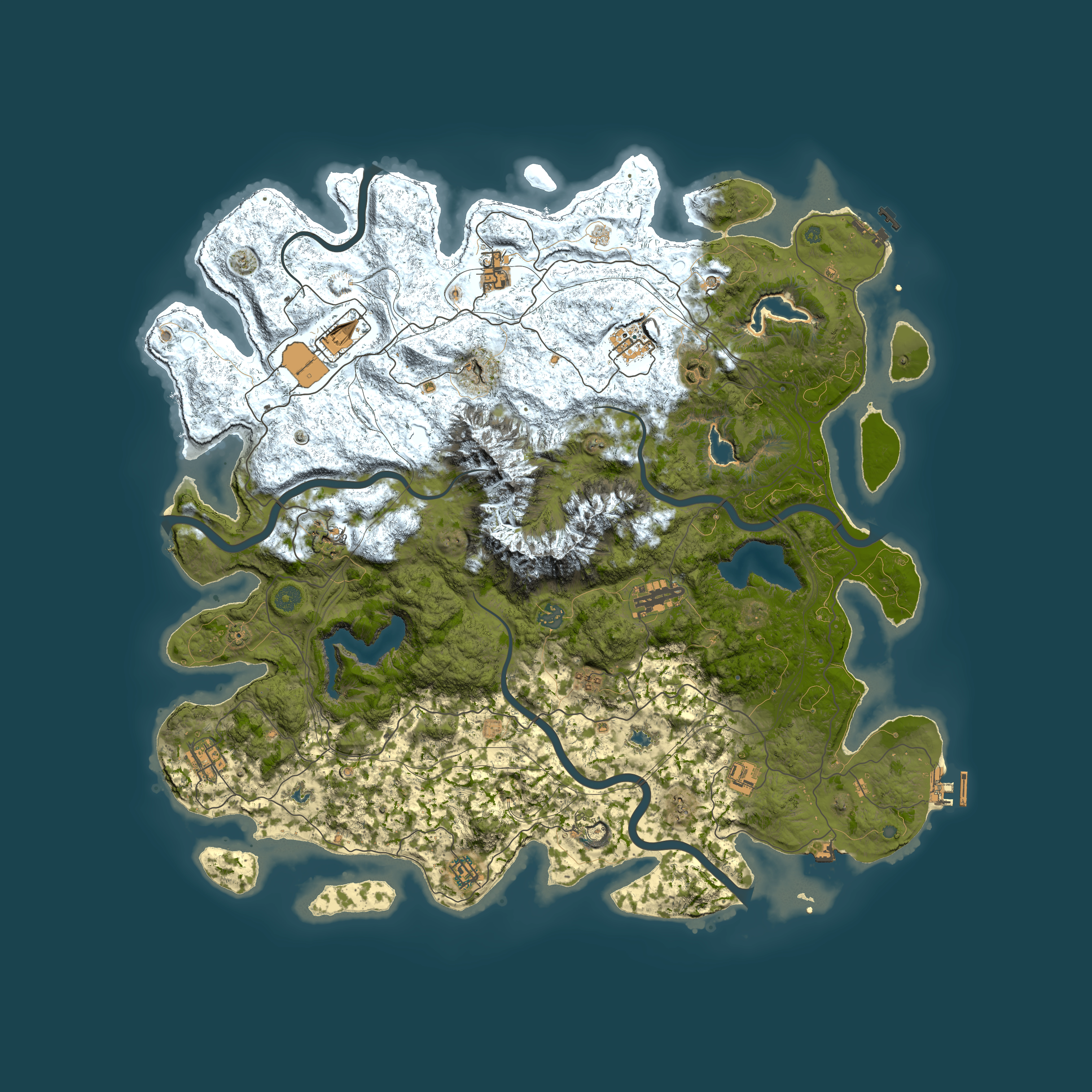 Full top-down render of Rust map seed 606991147, 5000x5000m