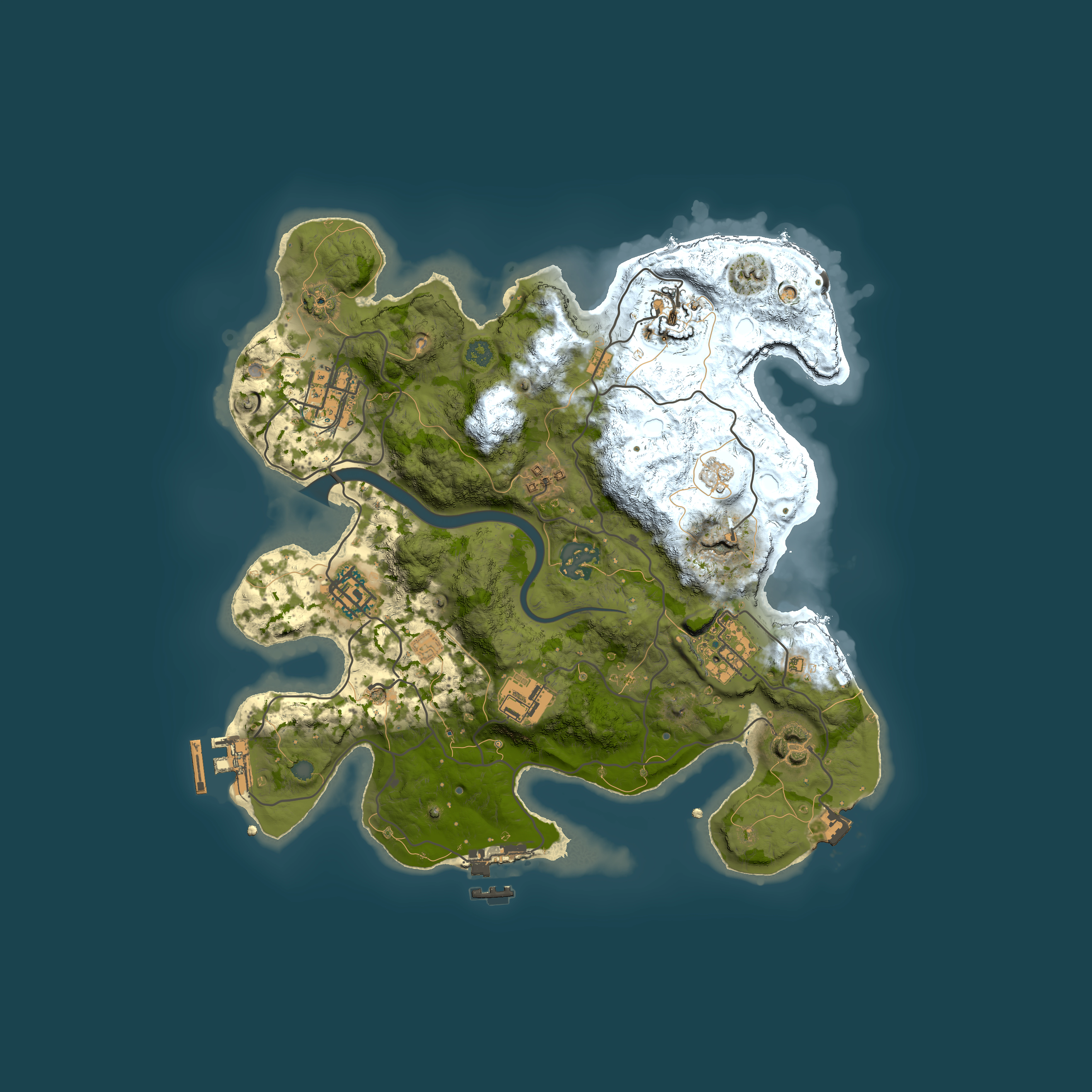 Full top-down render of Rust map seed 1266393594, 3000x3000m