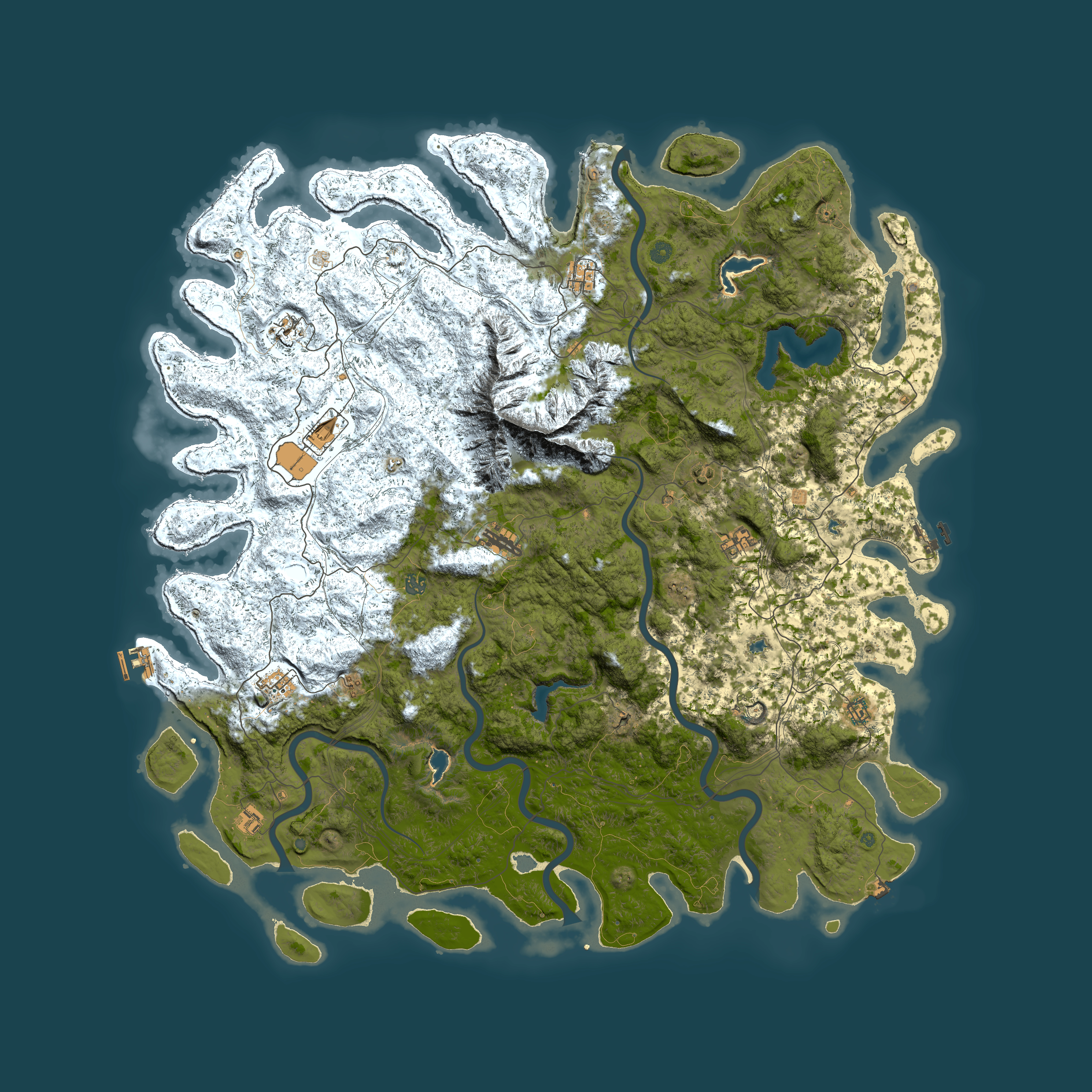 Full top-down render of Rust map seed 16657404, 6000x6000m
