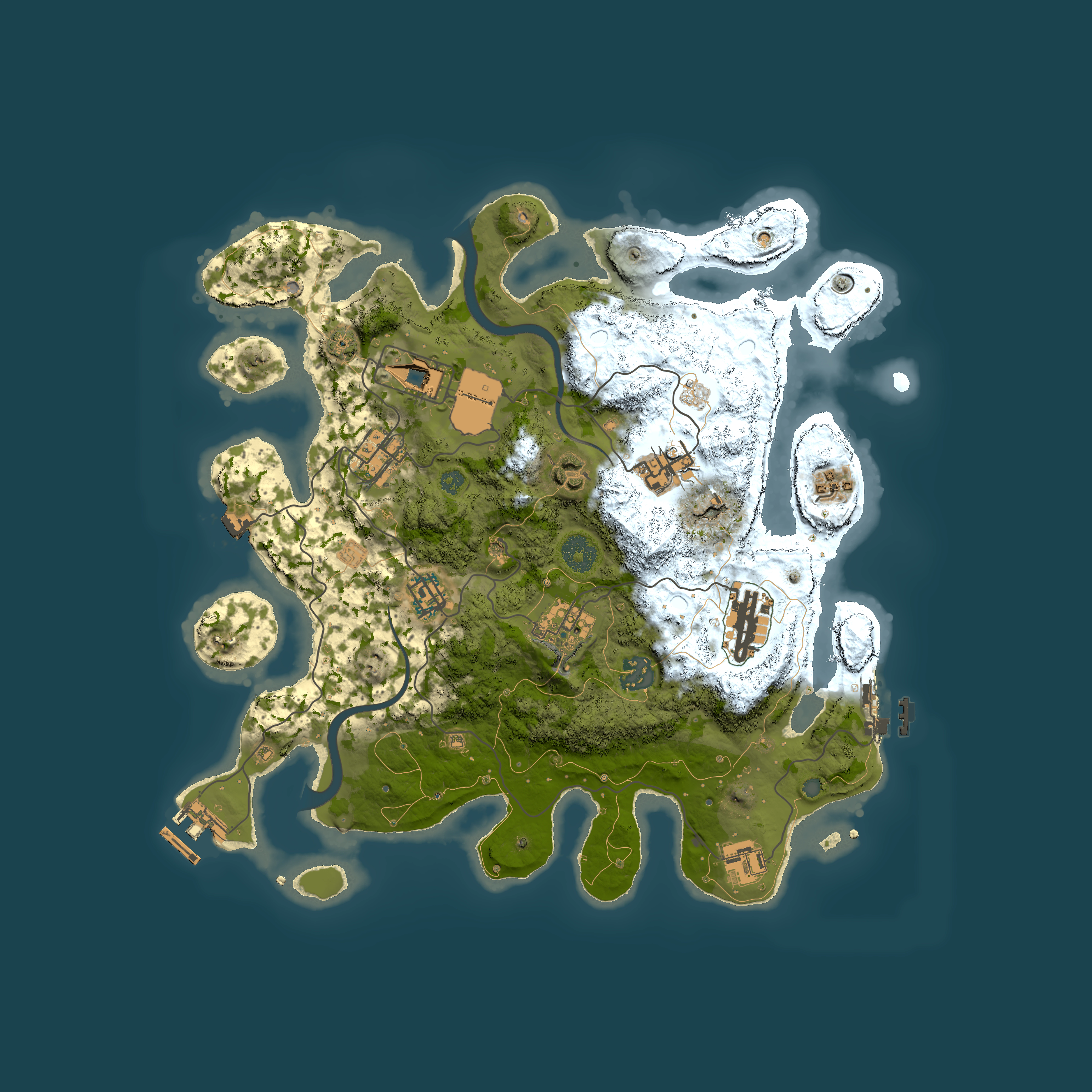 Full top-down render of Rust map seed 254611436, 3500x3500m