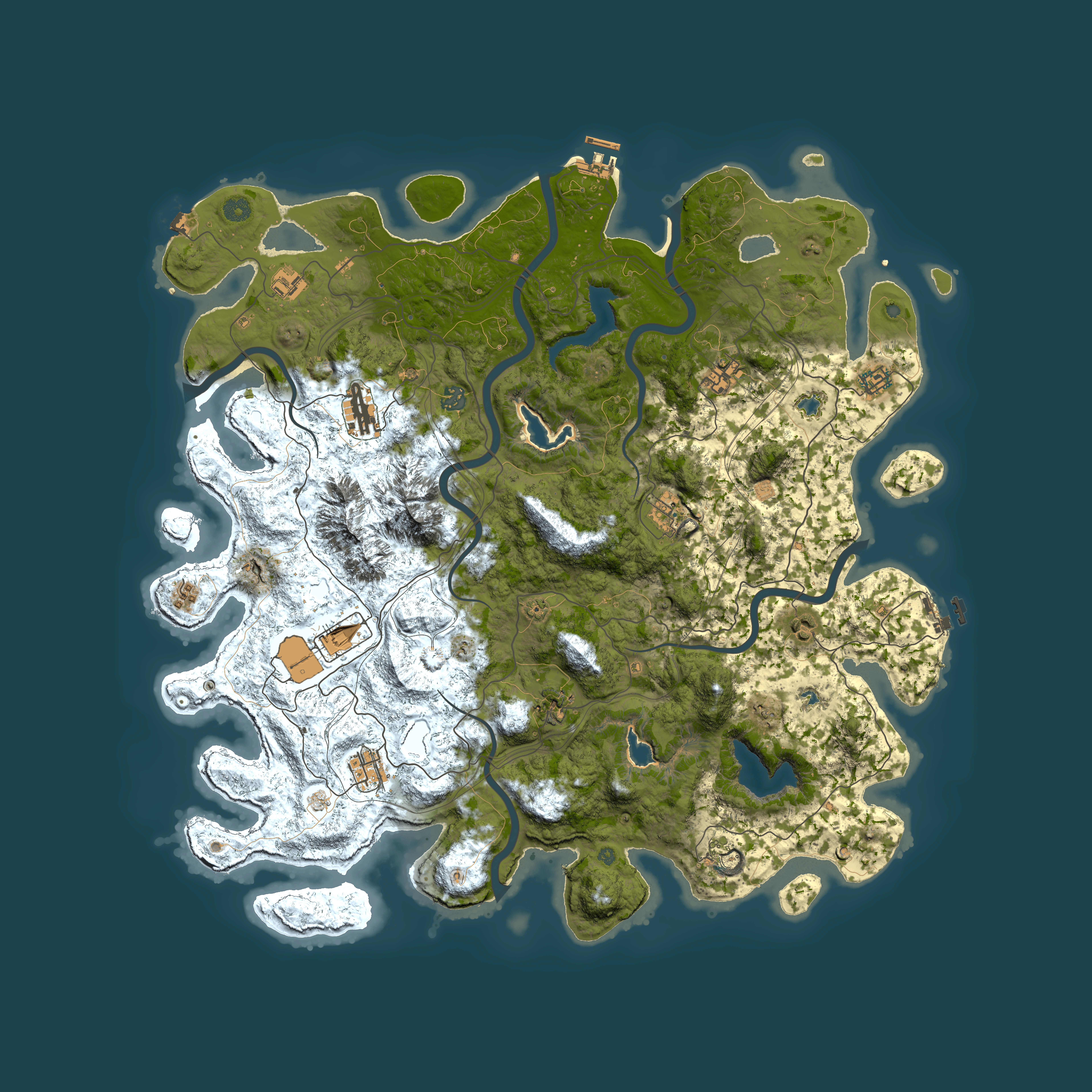 Full top-down render of Rust map seed 2079210855, 5000x5000m