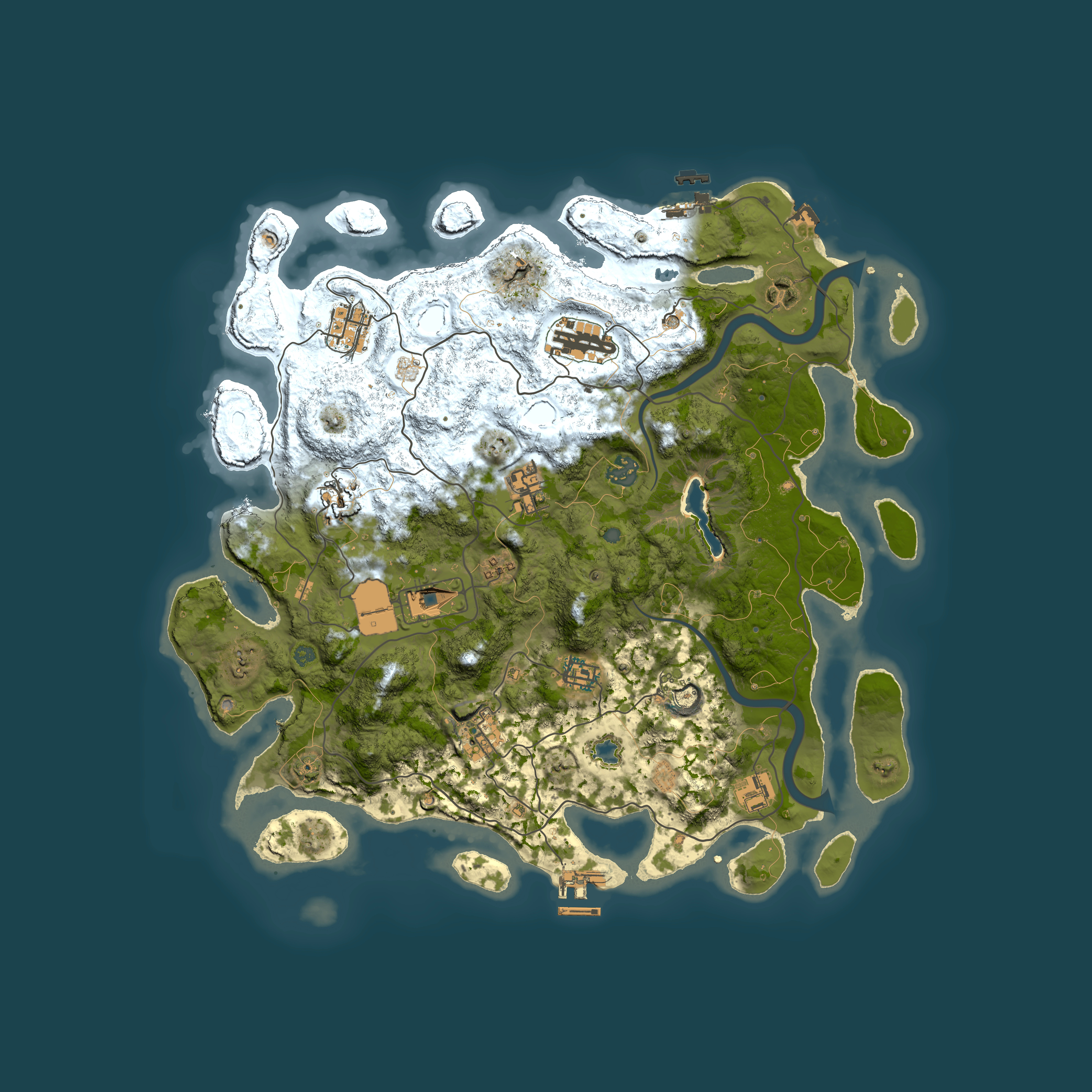 Full top-down render of Rust map seed 66465655, 4000x4000m