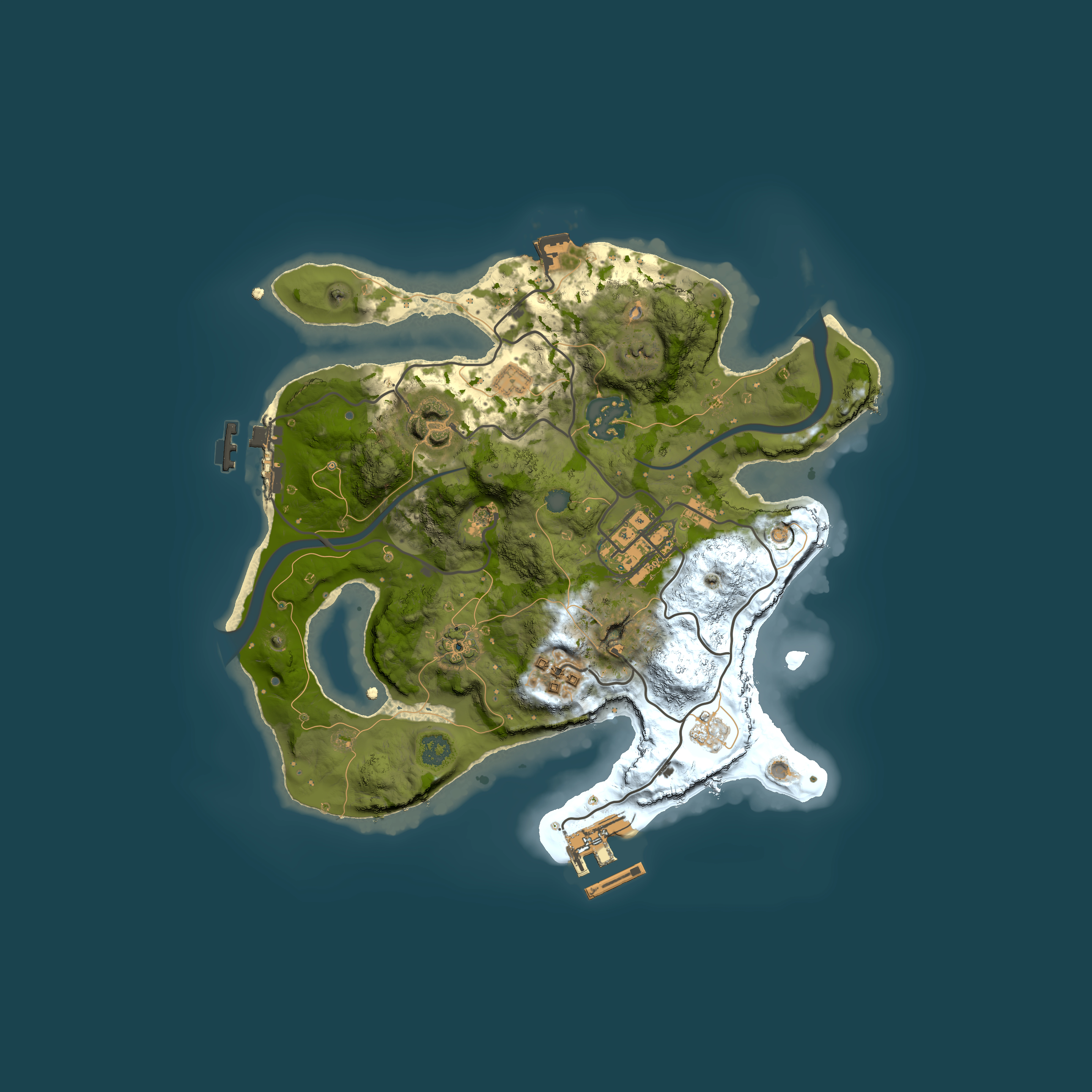 Full top-down render of Rust map seed 257232440, 2500x2500m
