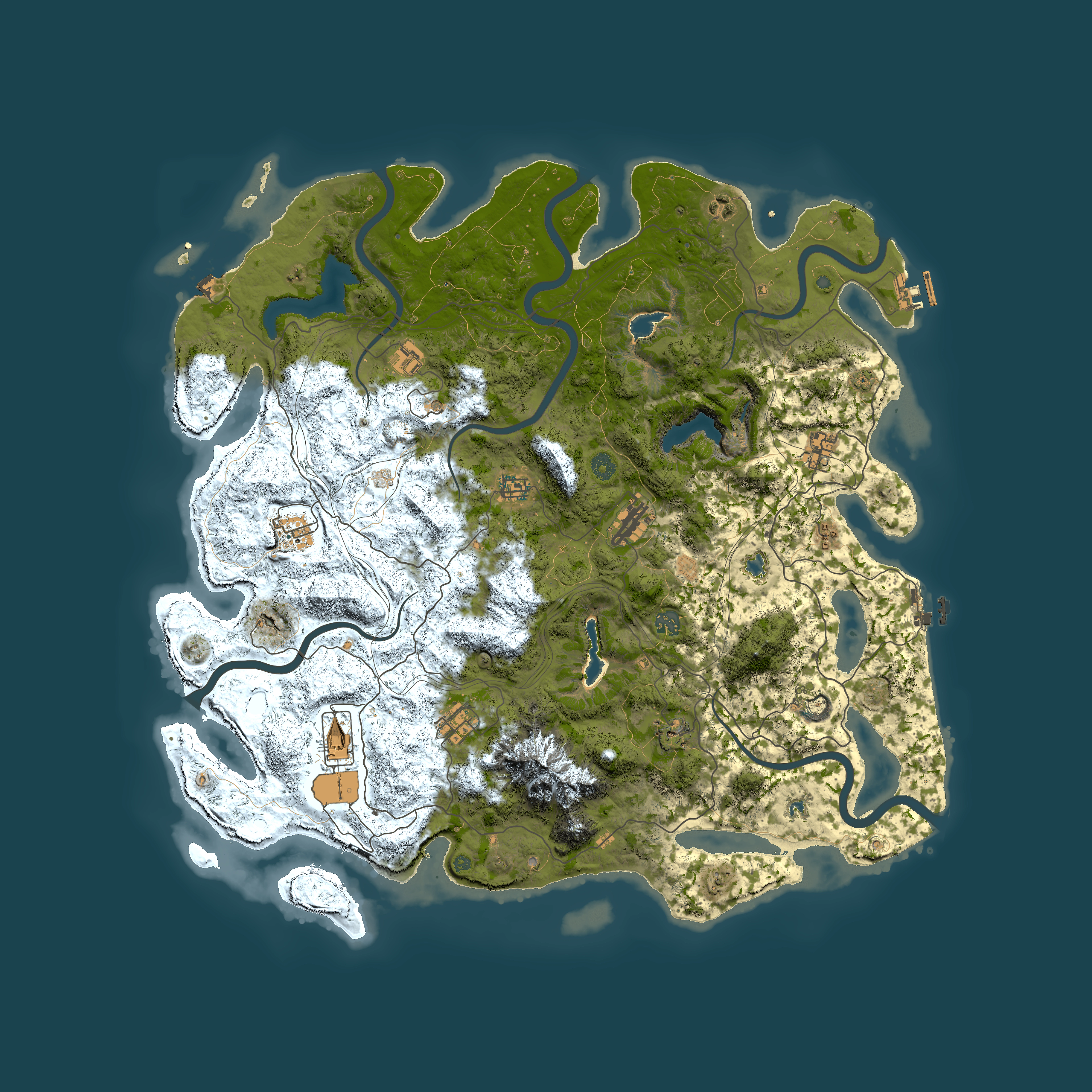Full top-down render of Rust map seed 818853837, 5000x5000m