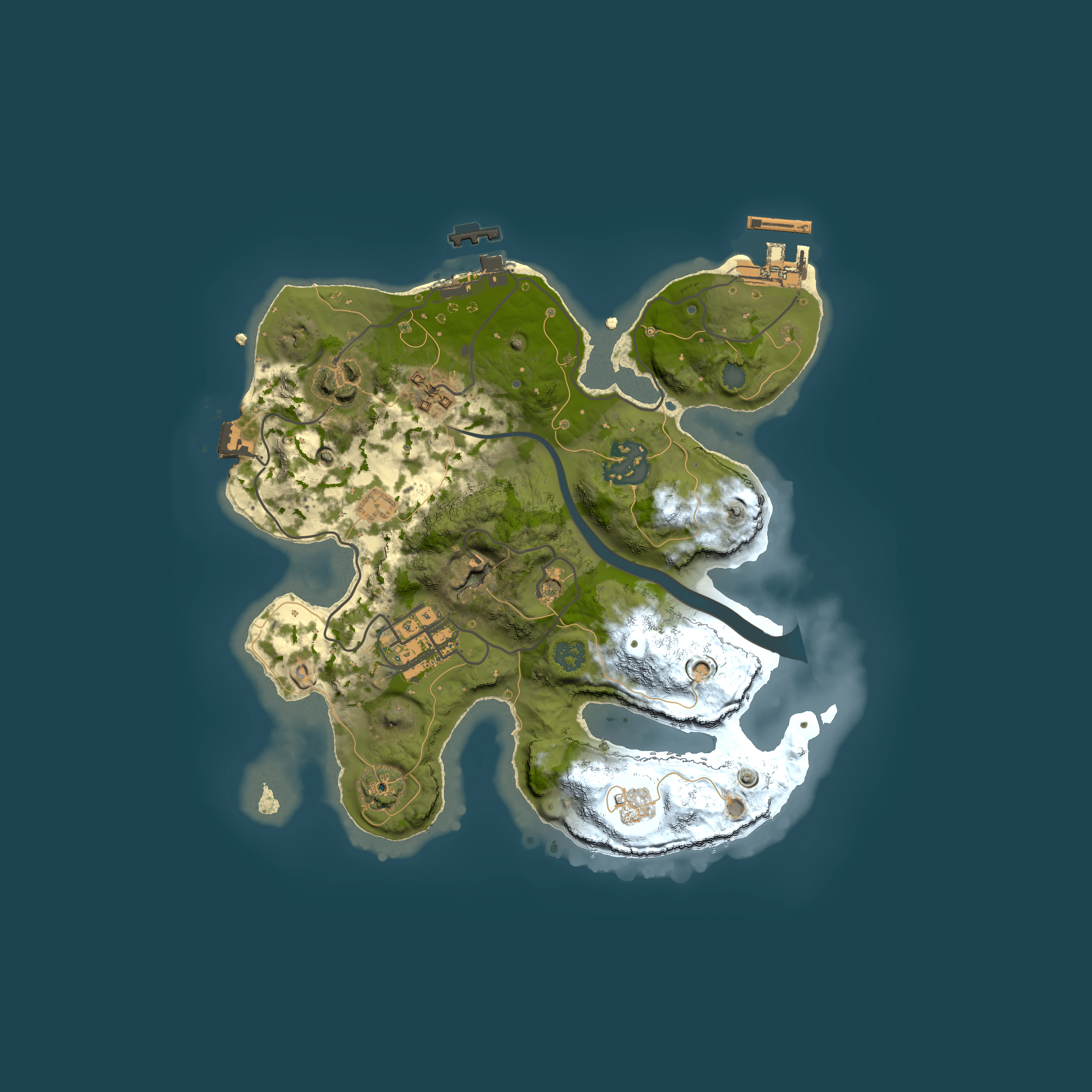 Full top-down render of Rust map seed 67243708, 2500x2500m