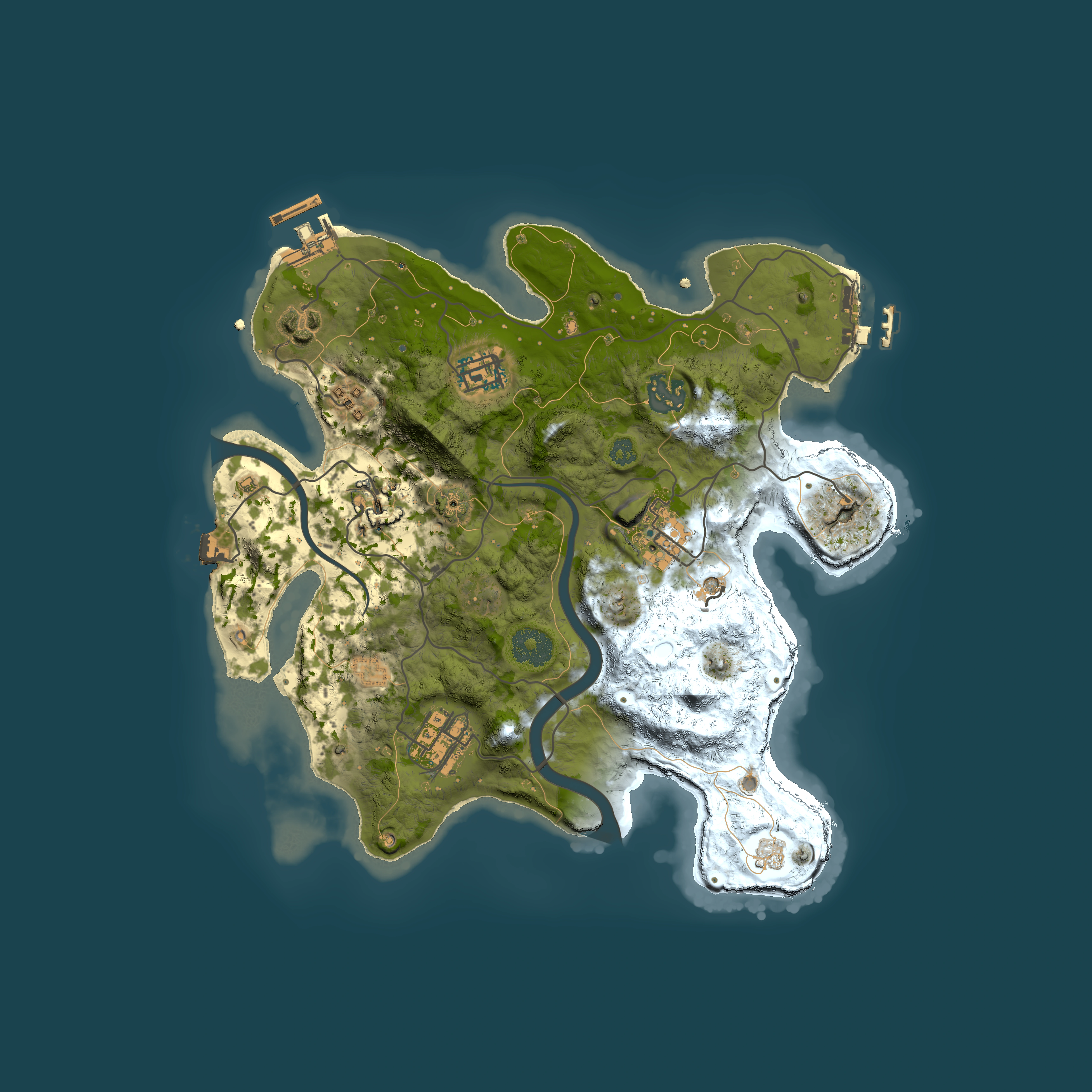 Full top-down render of Rust map seed 718258900, 3000x3000m