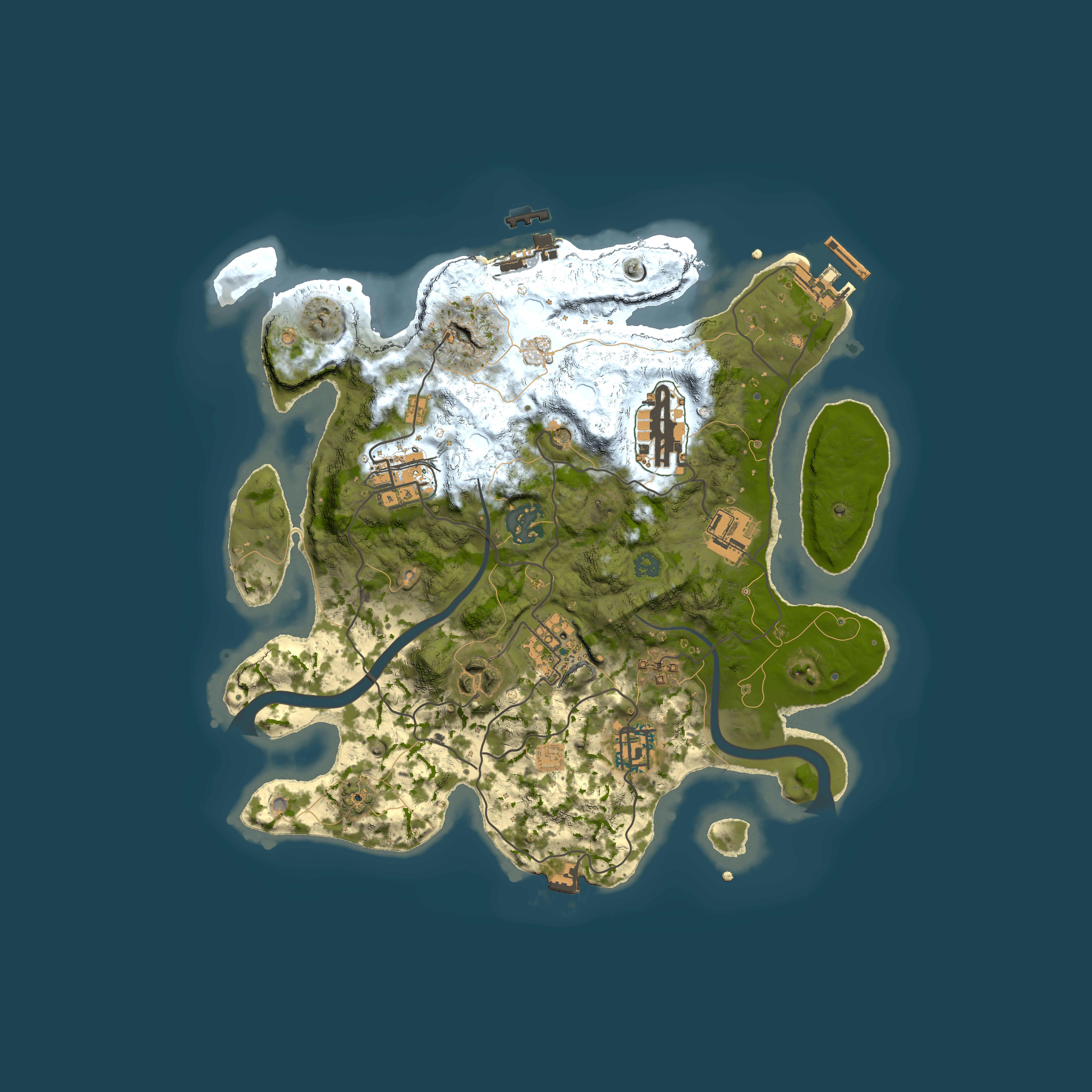 Full top-down render of Rust map seed 1543662367, 3000x3000m