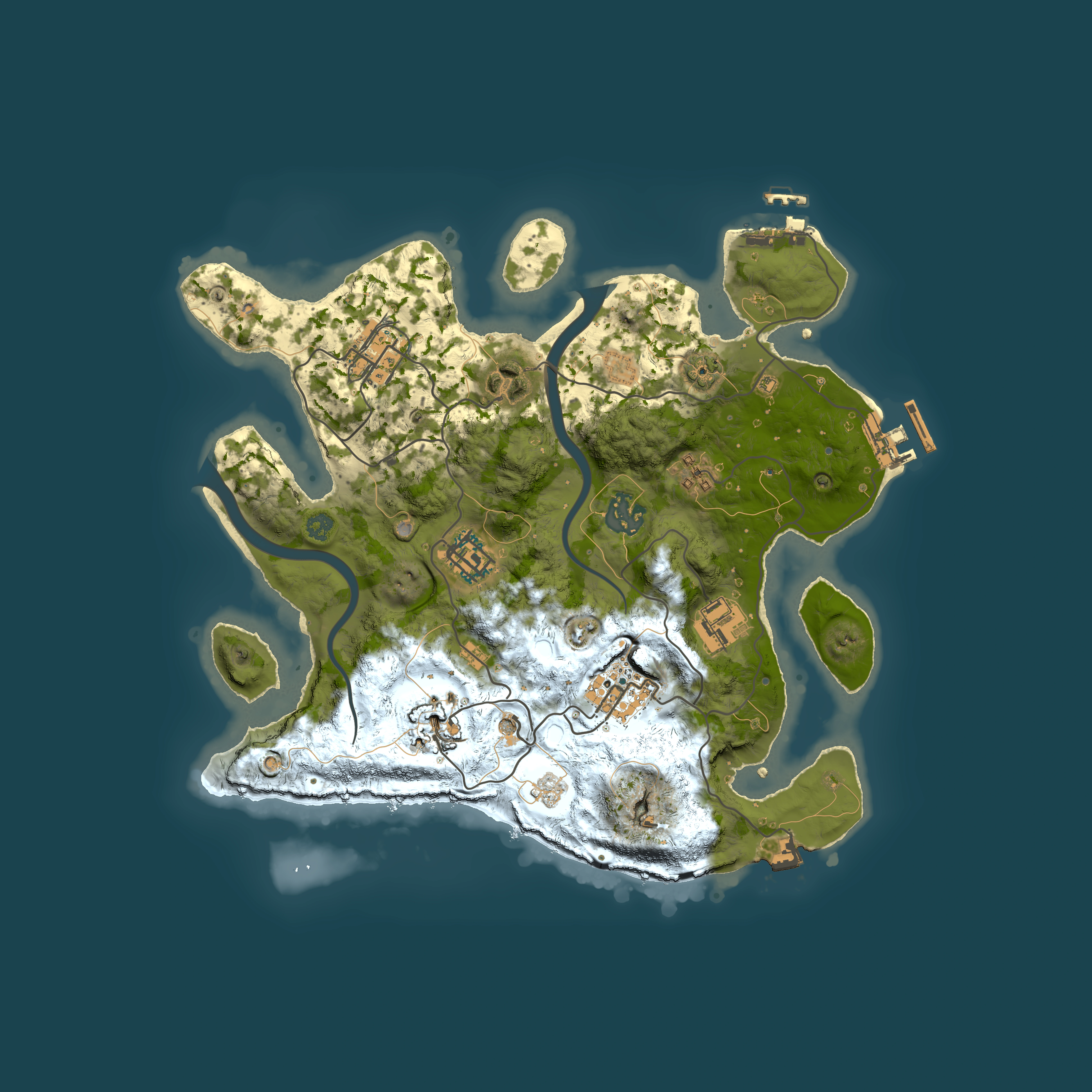 Full top-down render of Rust map seed 12015099, 3000x3000m