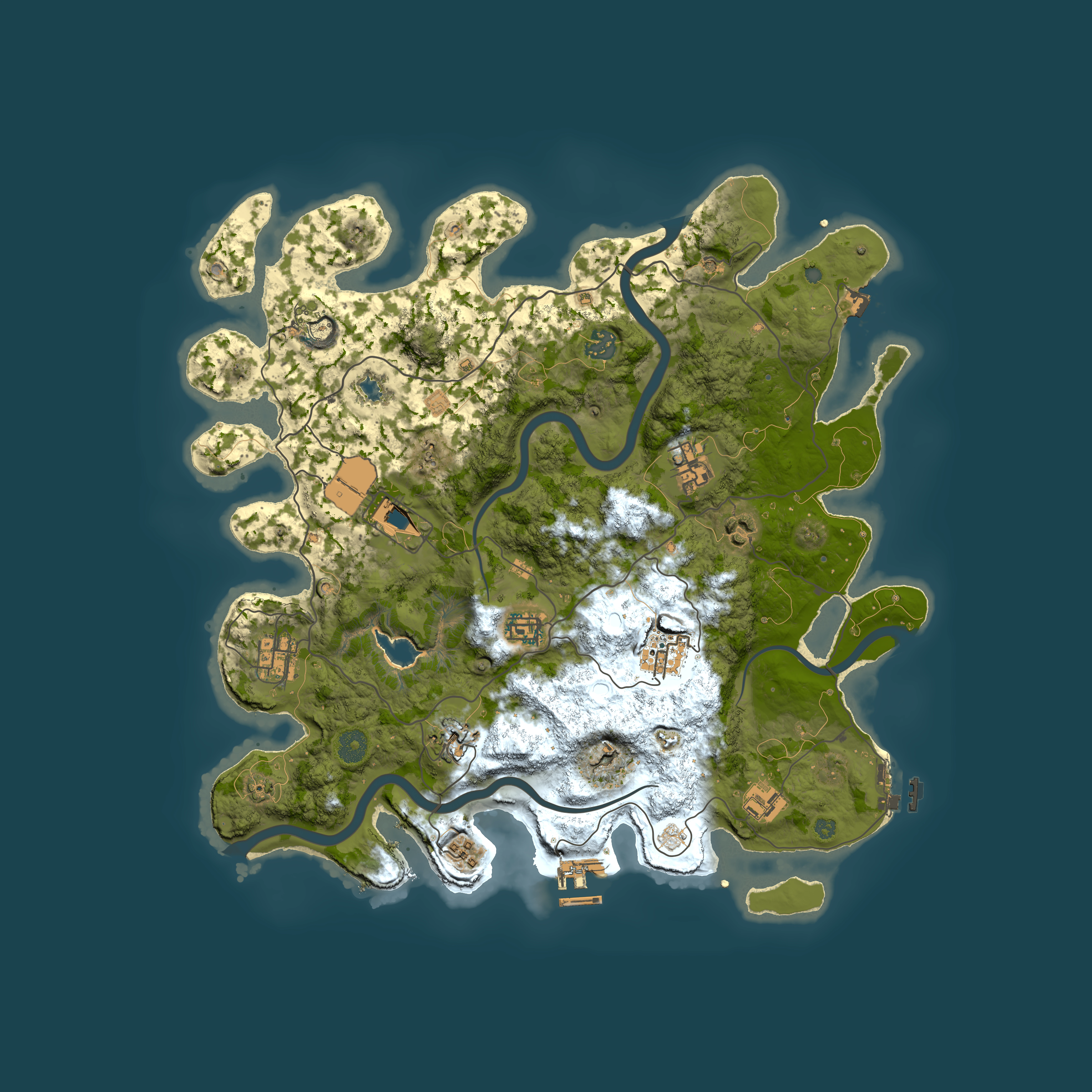 Full top-down render of Rust map seed 1621067827, 4000x4000m