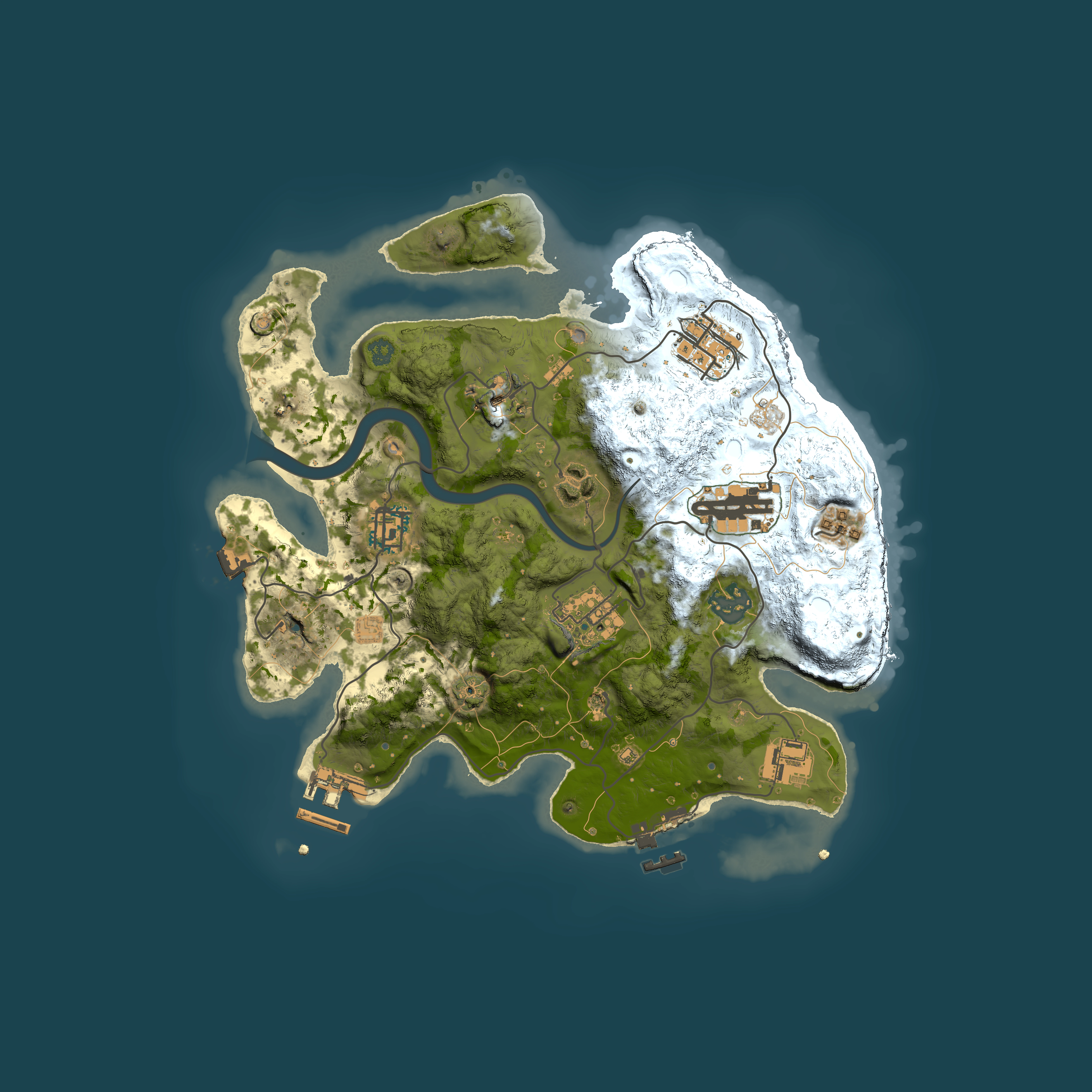 Full top-down render of Rust map seed 2099450753, 3000x3000m