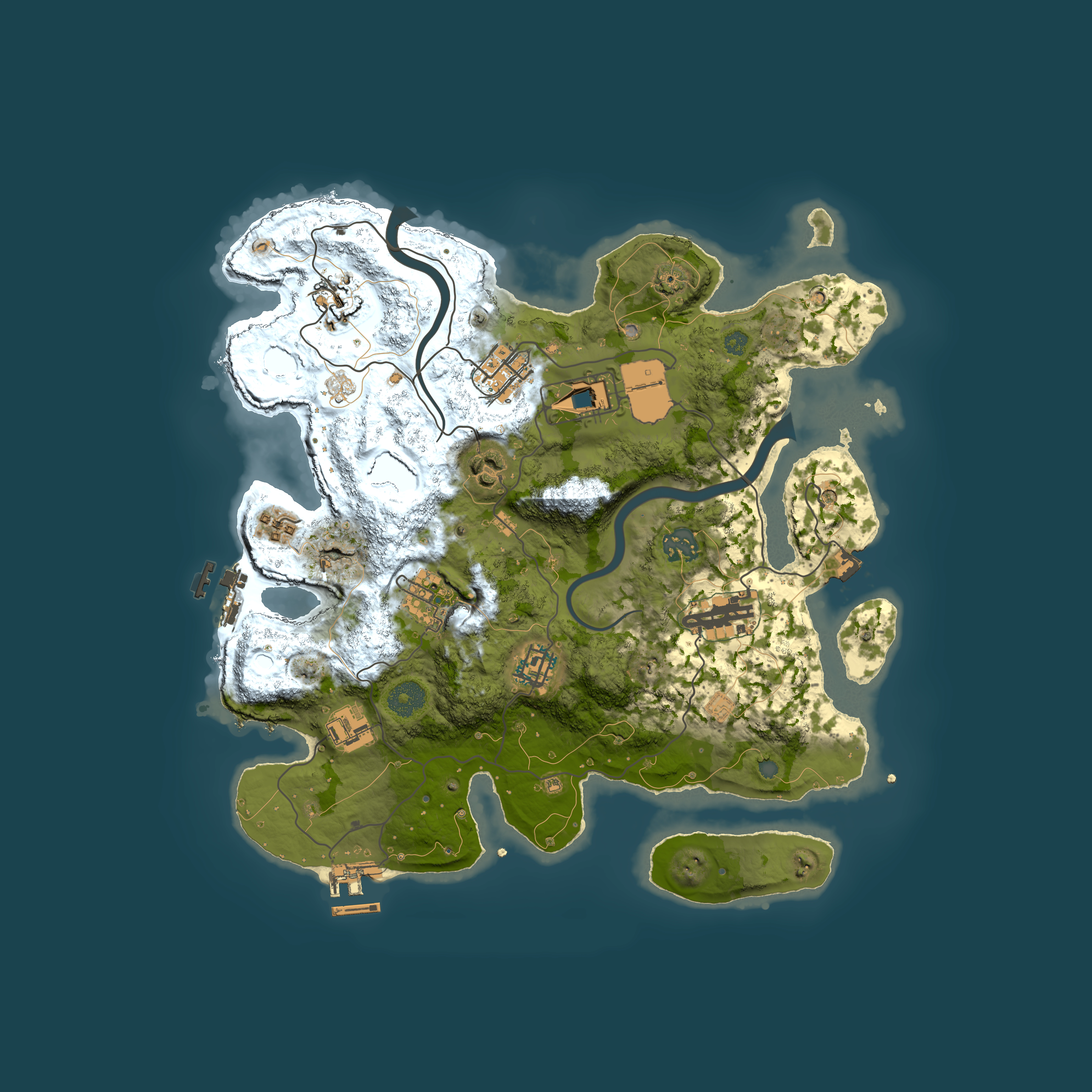 Full top-down render of Rust map seed 874761010, 3500x3500m