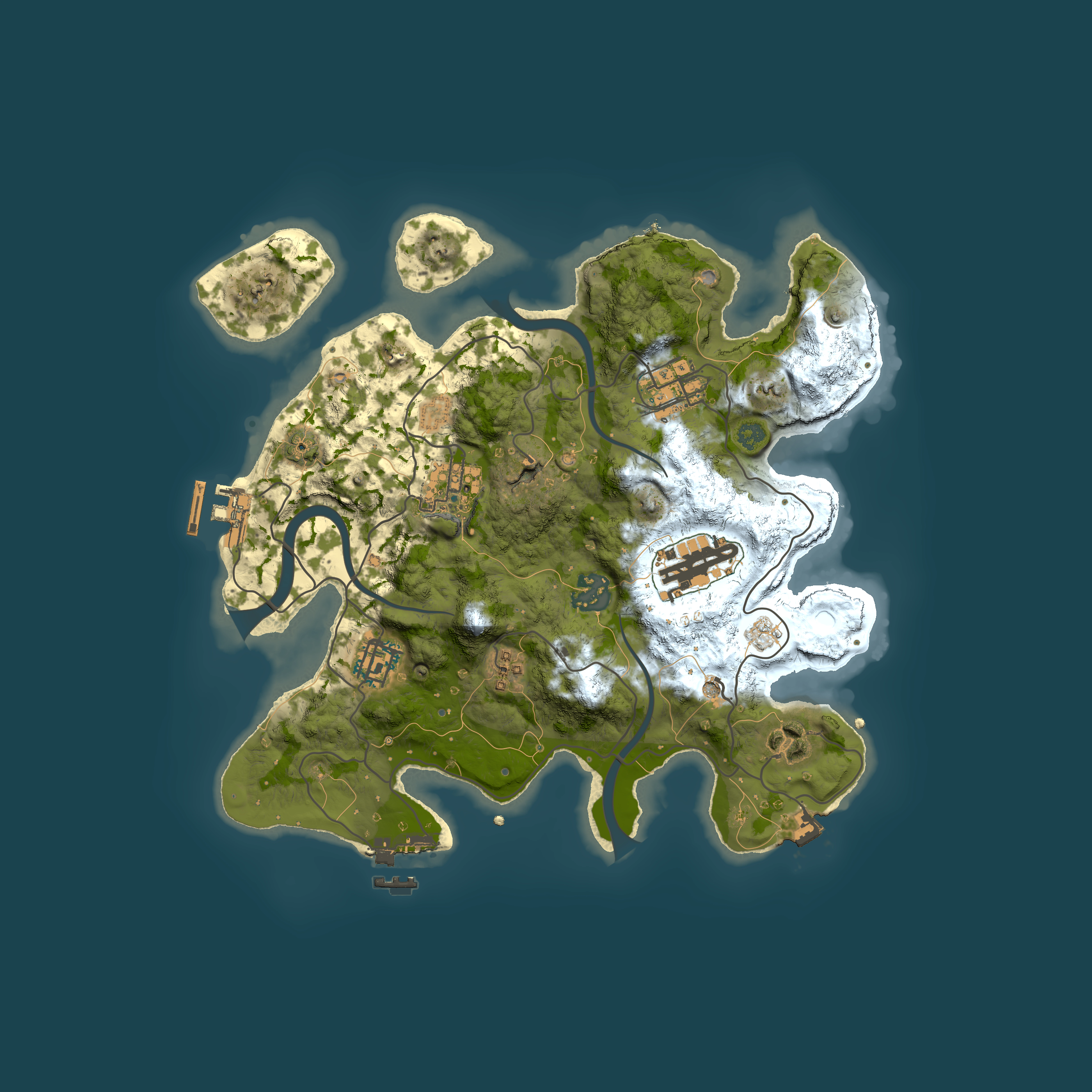 Full top-down render of Rust map seed 1441675877, 3000x3000m