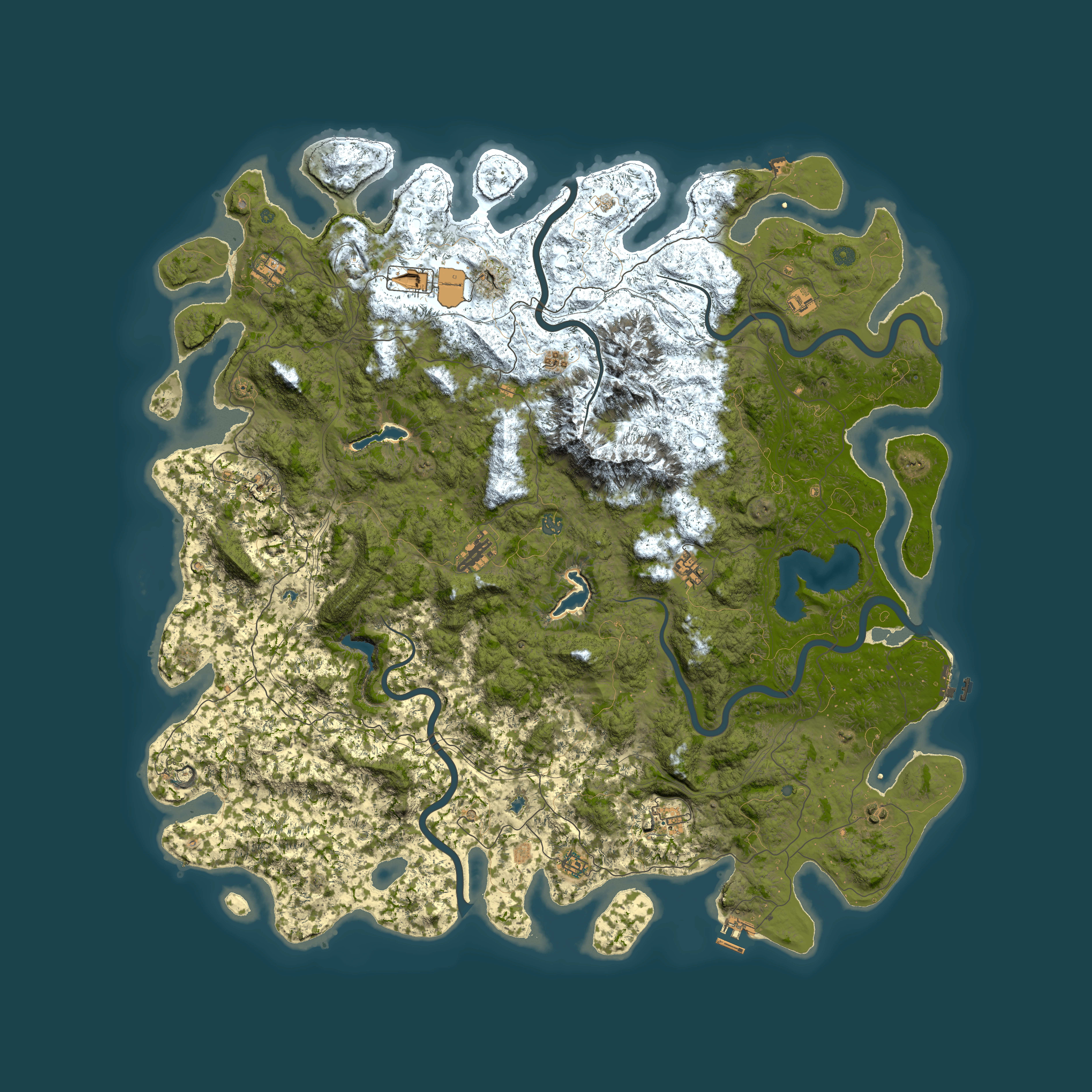 Full top-down render of Rust map seed 491085656, 6000x6000m