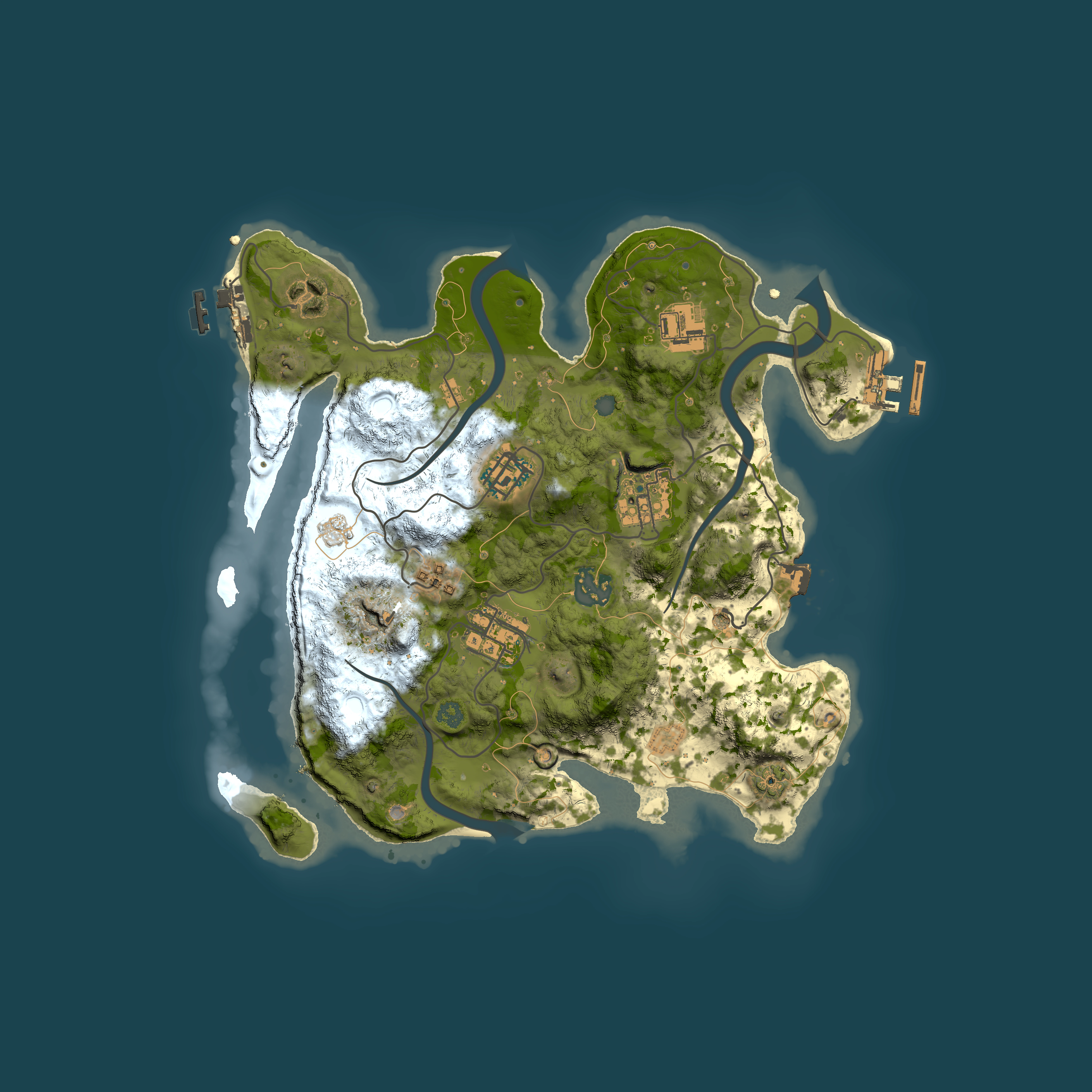 Full top-down render of Rust map seed 23658353, 3000x3000m