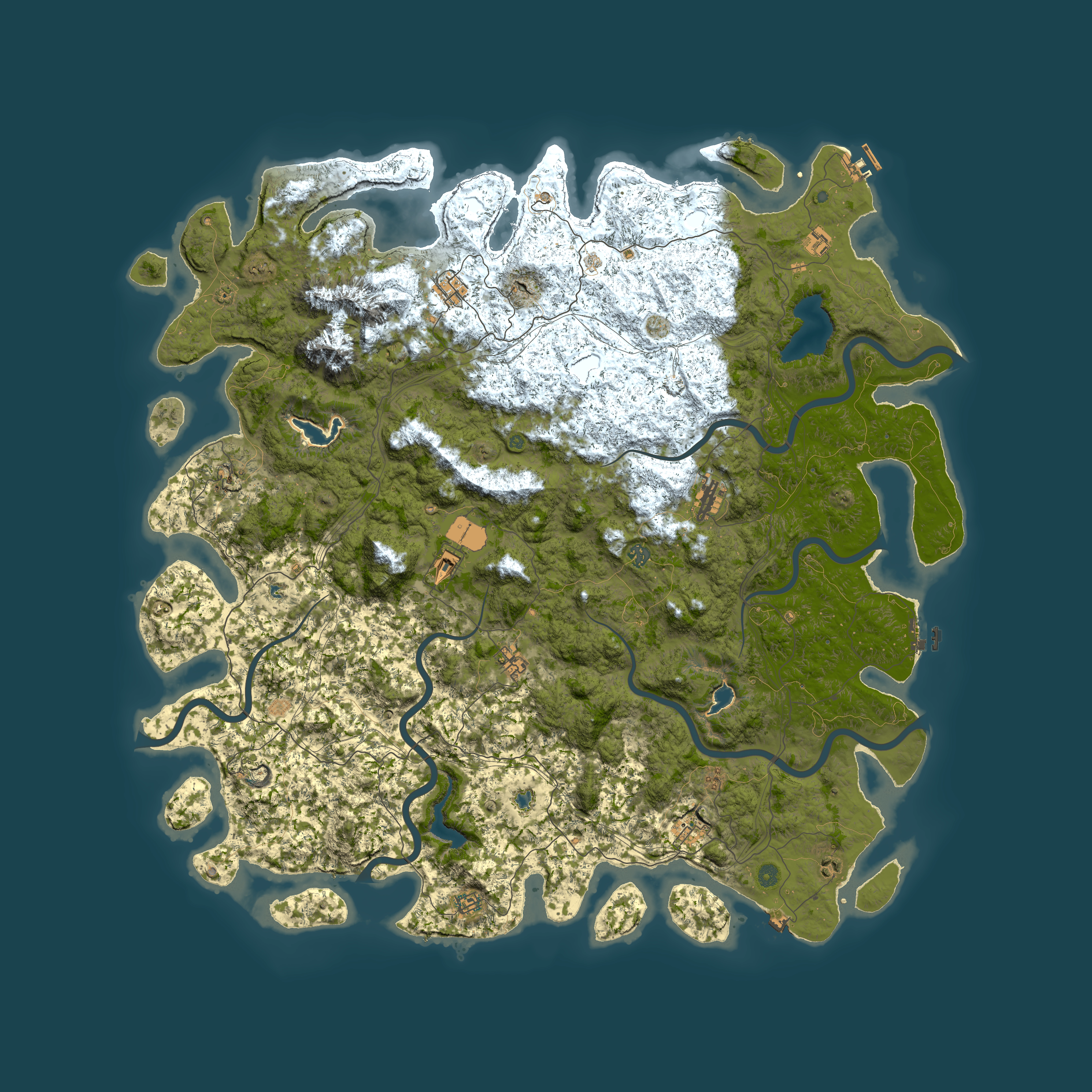 Full top-down render of Rust map seed 122197586, 6000x6000m