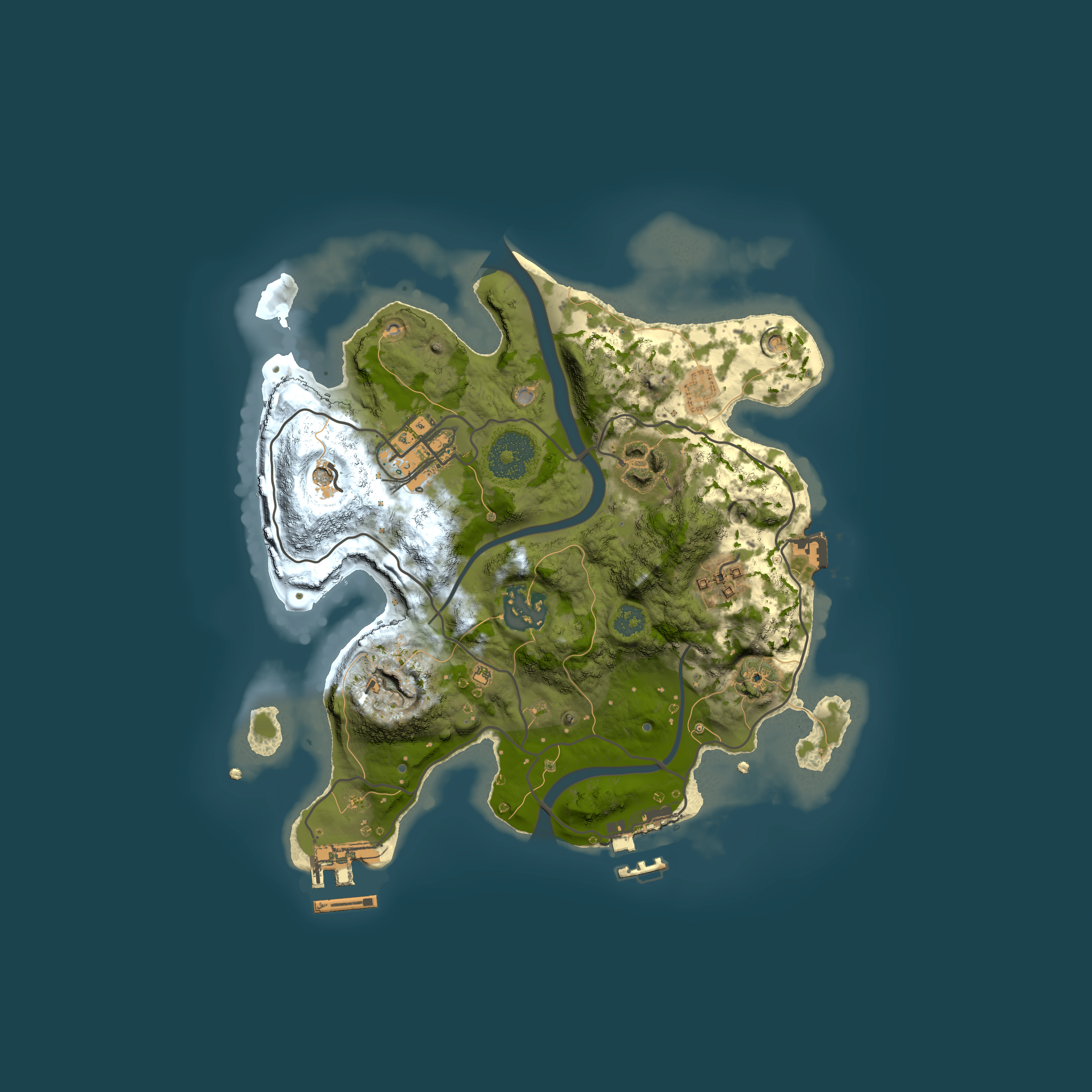 Full top-down render of Rust map seed 2130799031, 2500x2500m