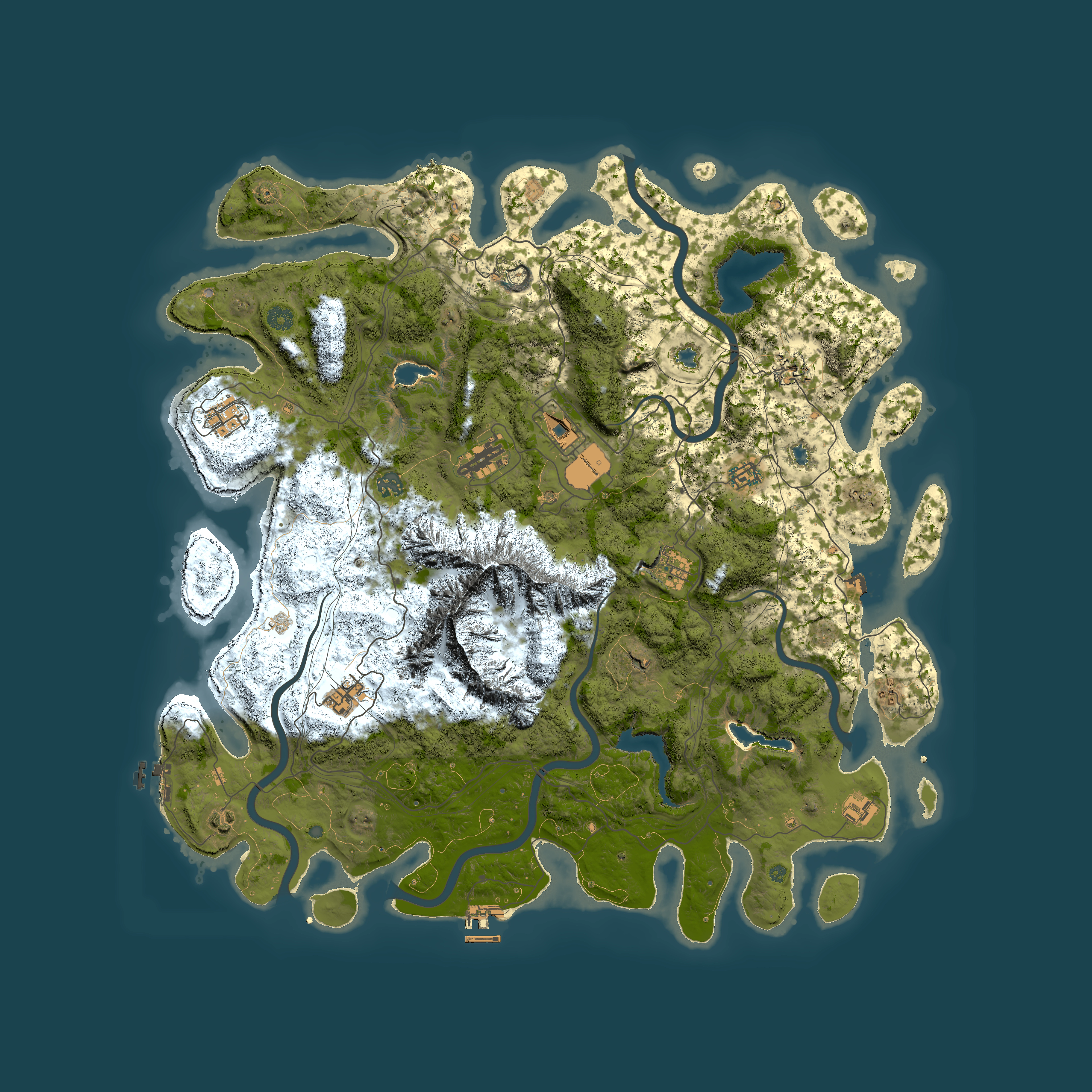 Full top-down render of Rust map seed 400849055, 5000x5000m