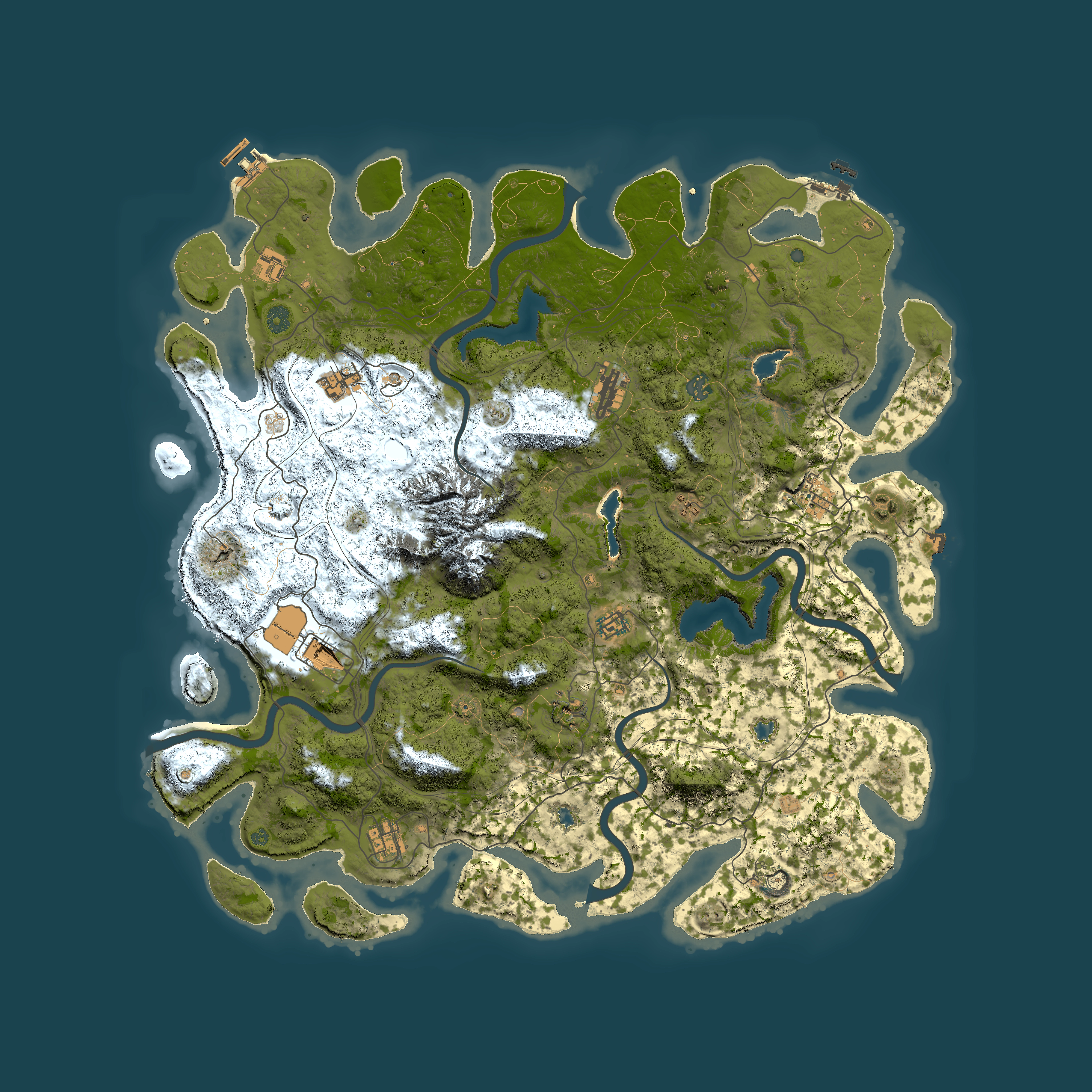 Full top-down render of Rust map seed 1467440566, 5000x5000m