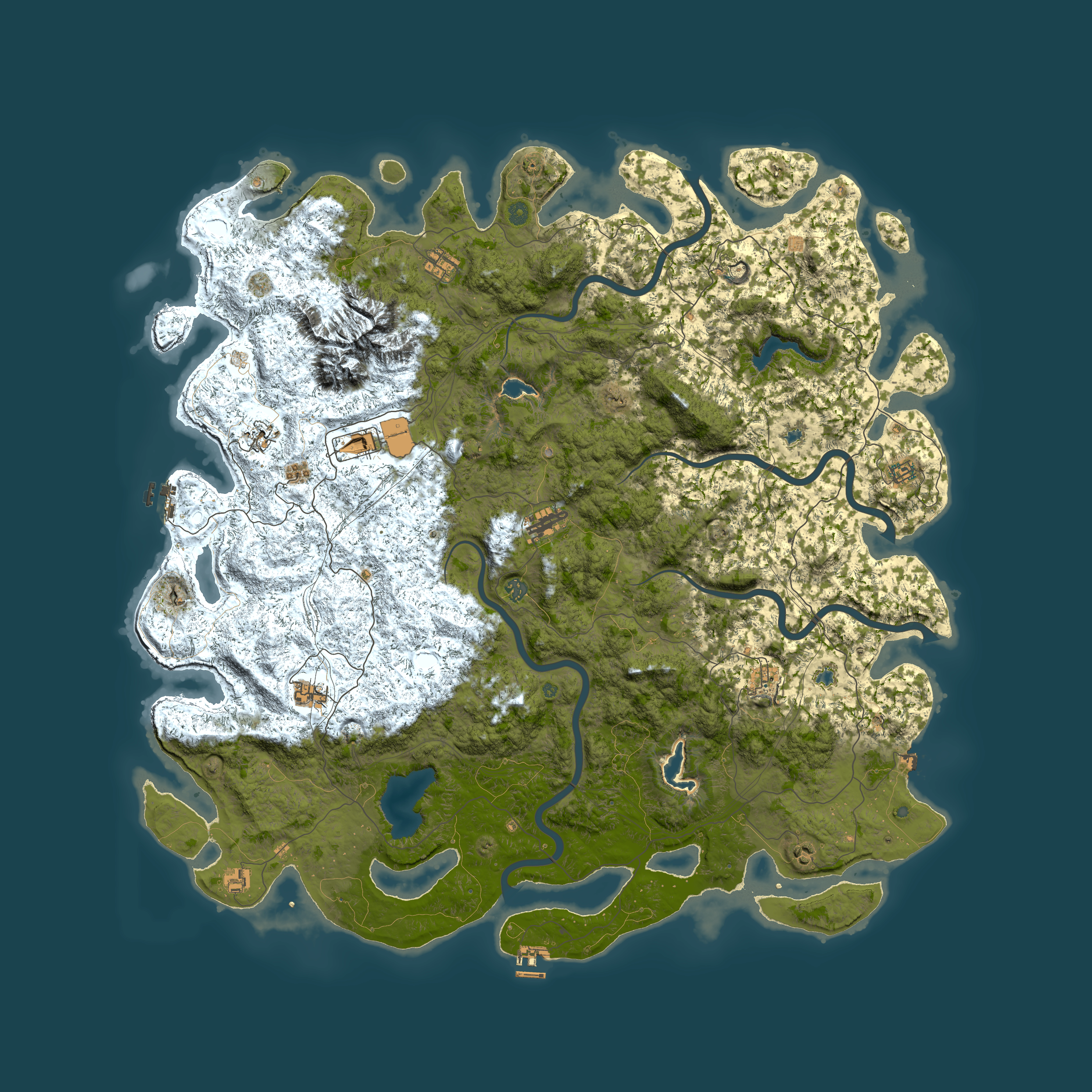Full top-down render of Rust map seed 1543342449, 6000x6000m