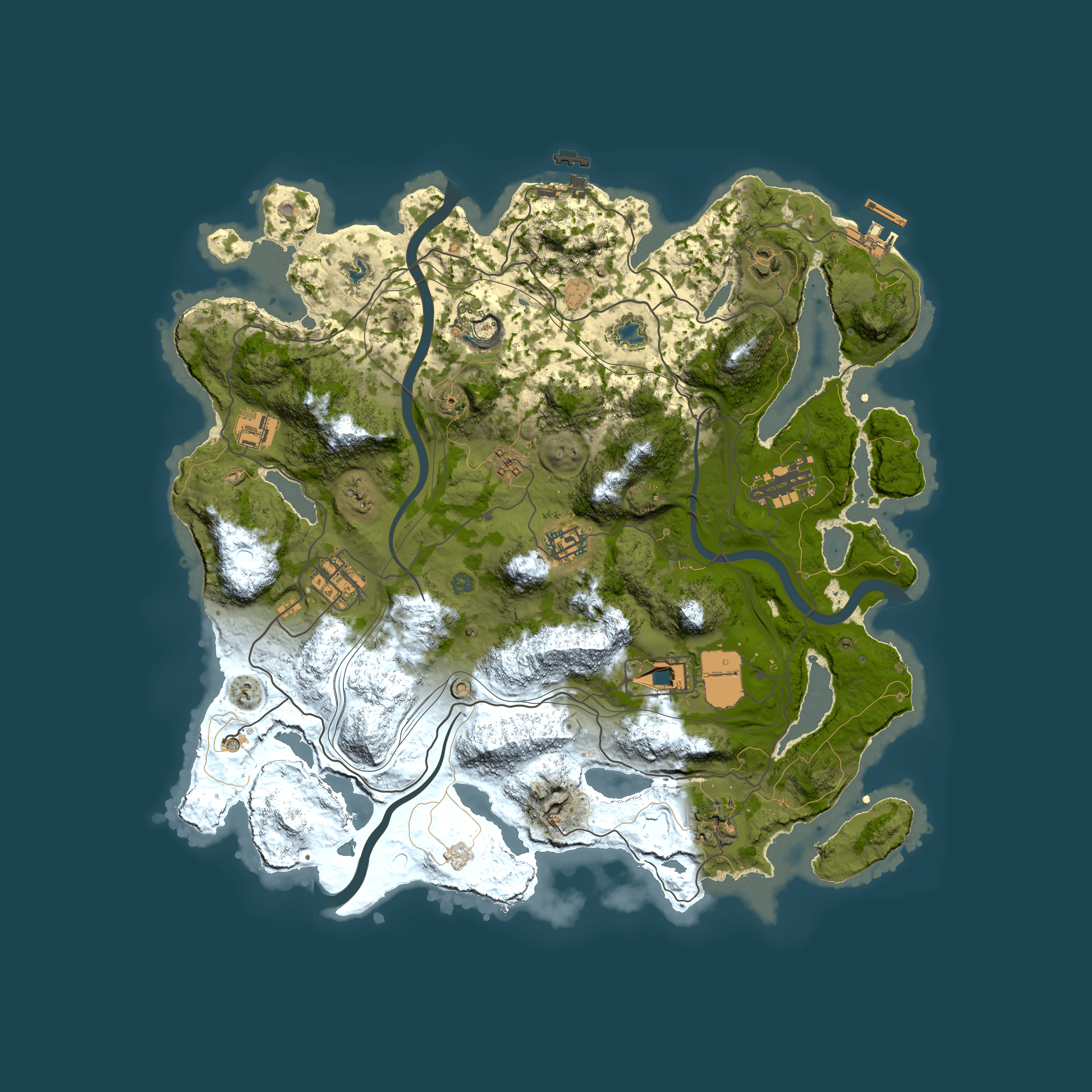 Full top-down render of Rust map seed 1337, 3800x3800m