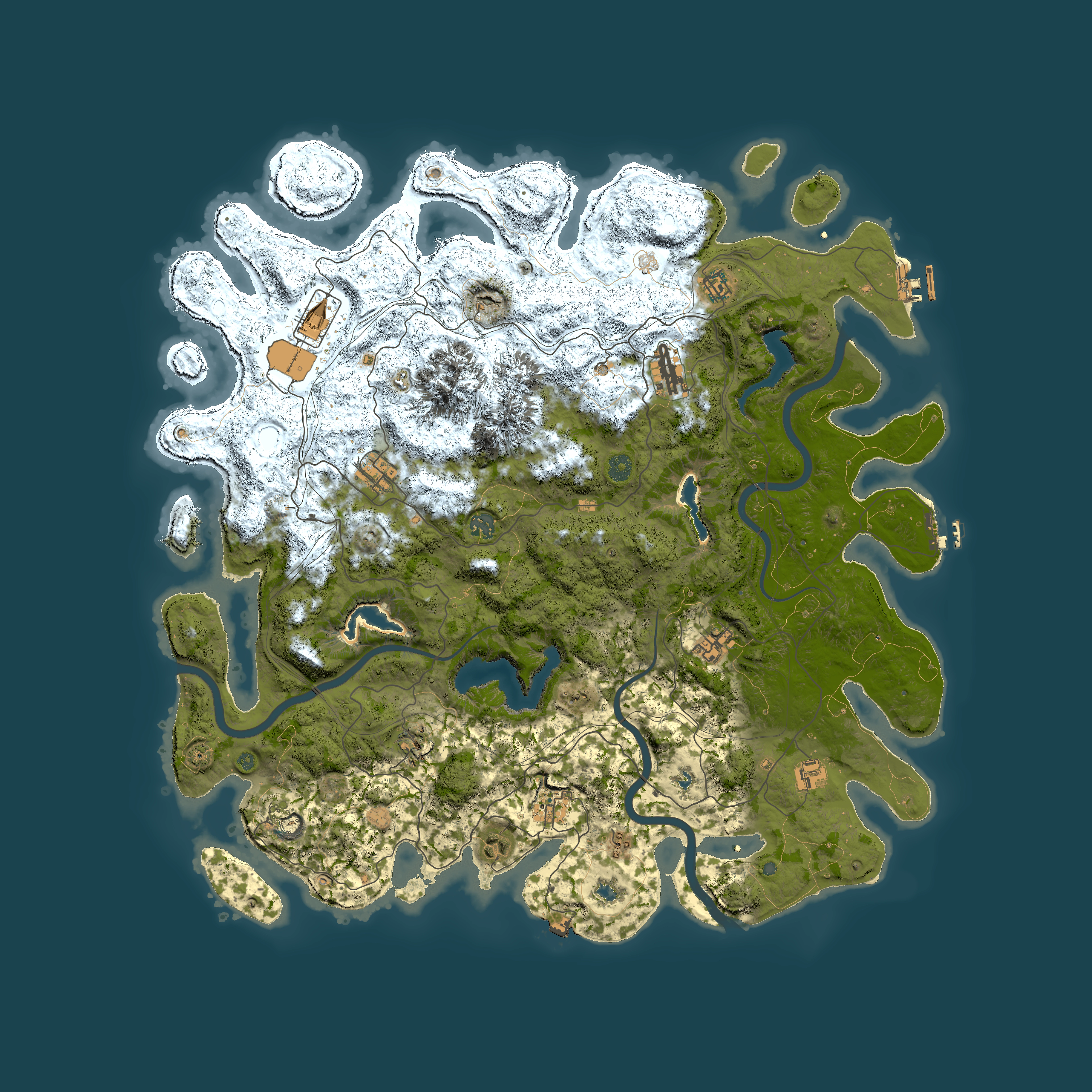 Full top-down render of Rust map seed 1591913947, 5000x5000m