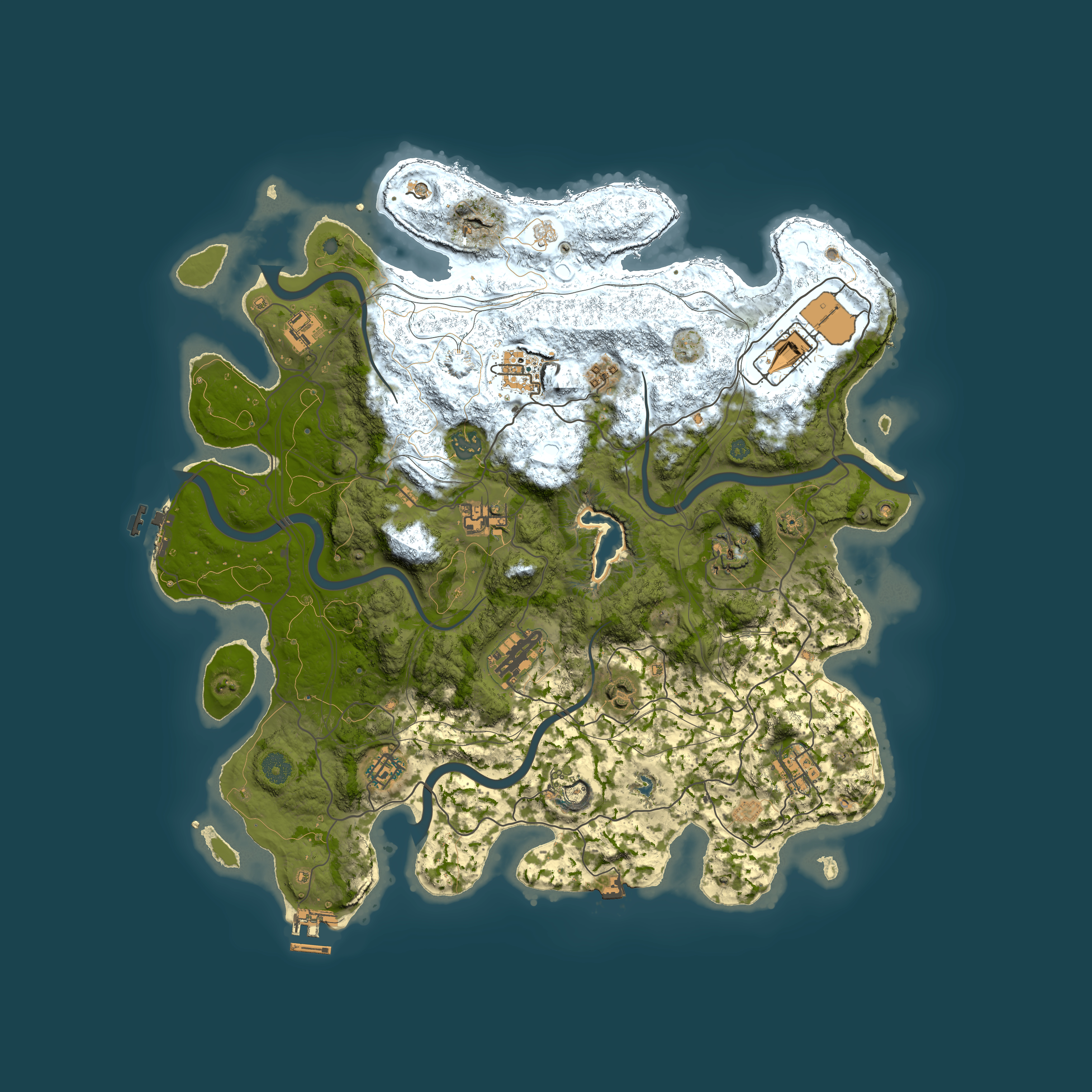 Full top-down render of Rust map seed 1, 4250x4250m