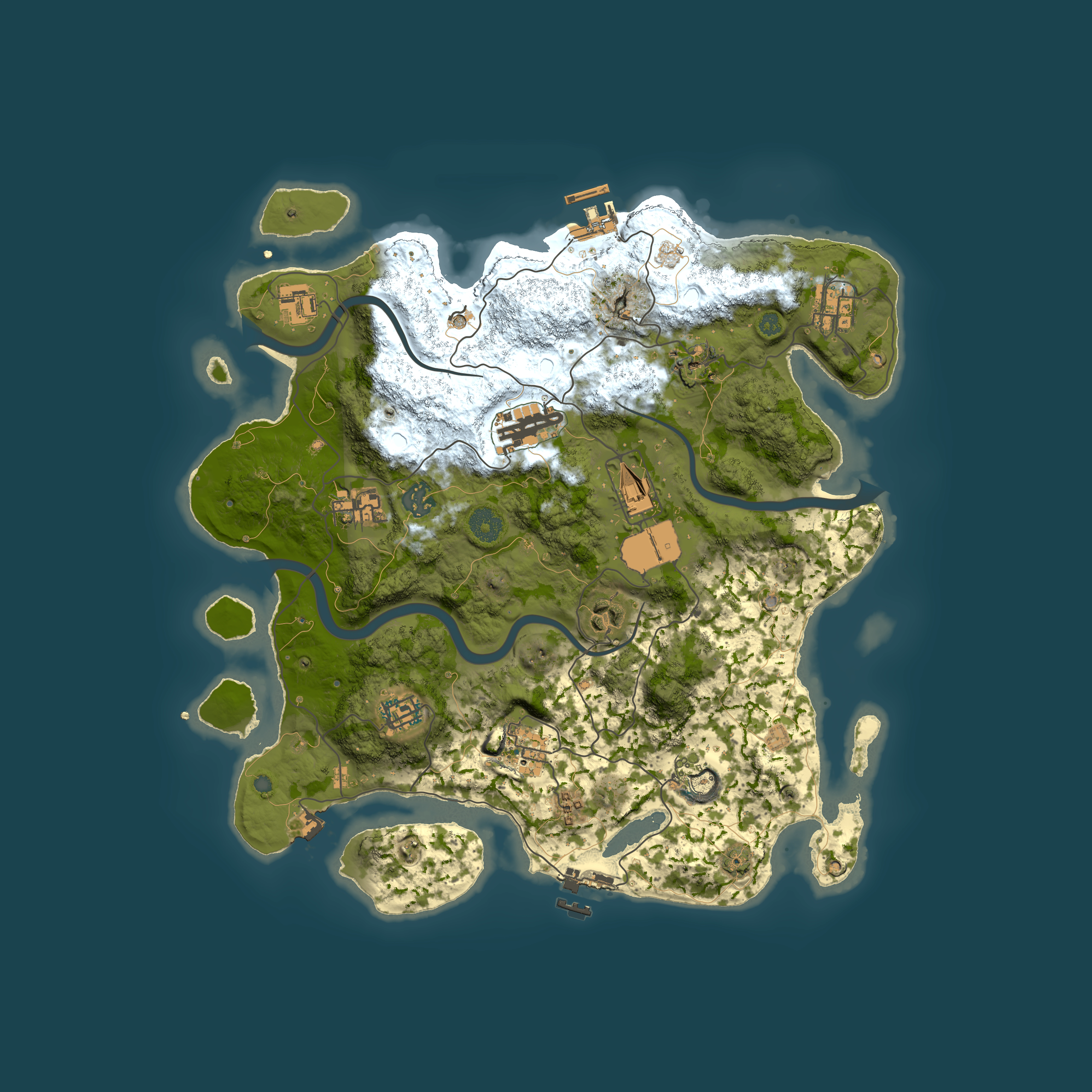 Full top-down render of Rust map seed 174958512, 3750x3750m