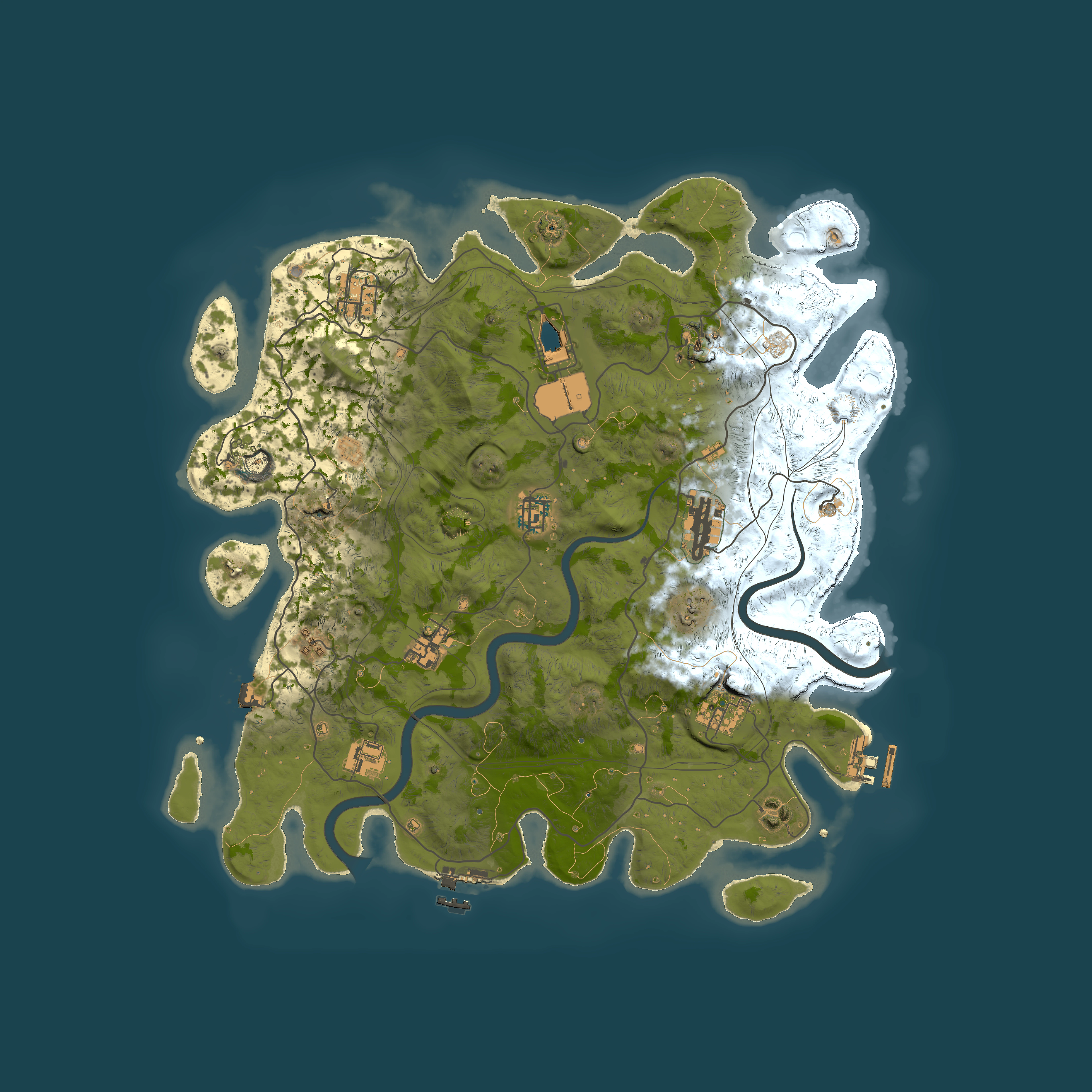 Full top-down render of Rust map seed 1337, 4000x4000m