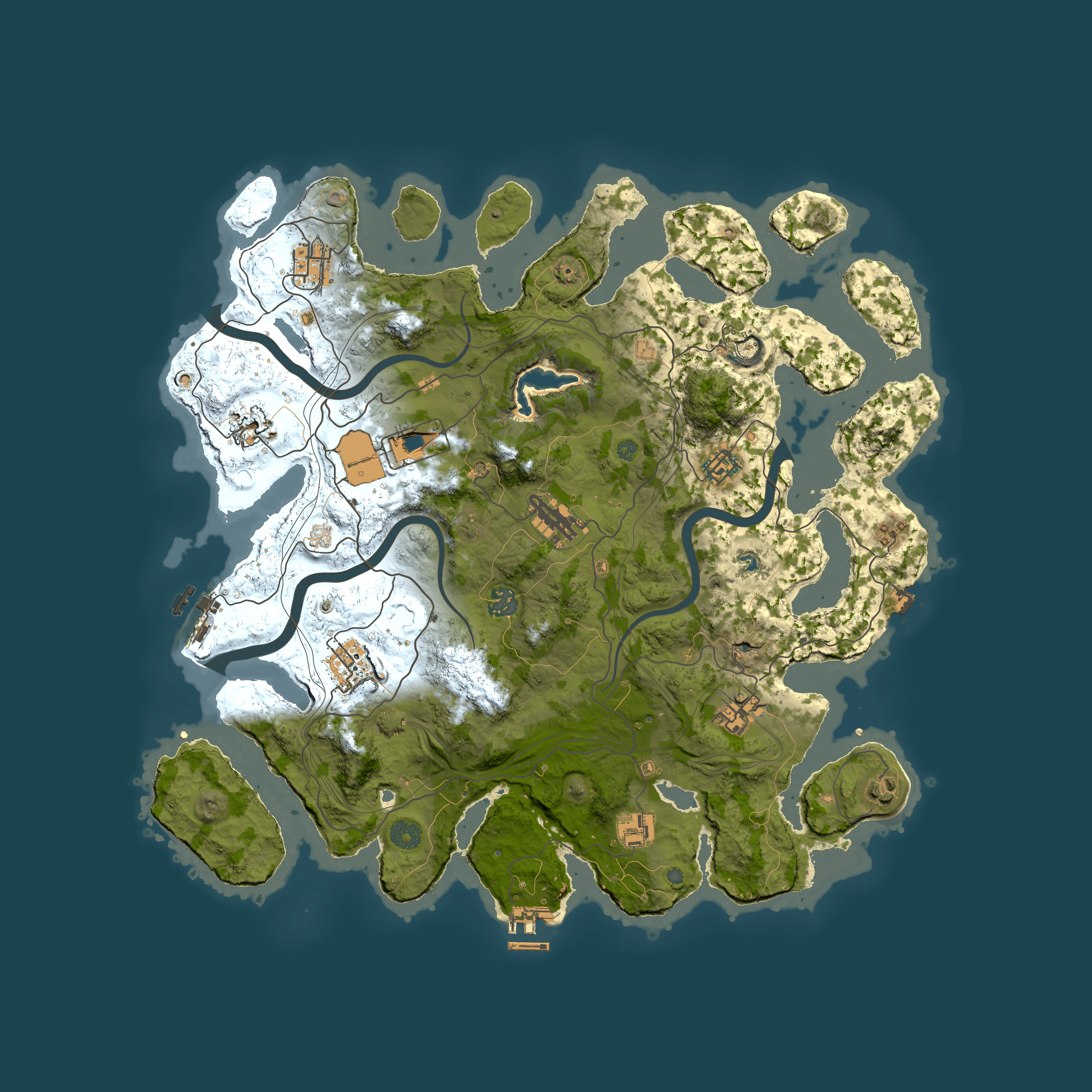 Full top-down render of Rust map seed 1, 4200x4200m