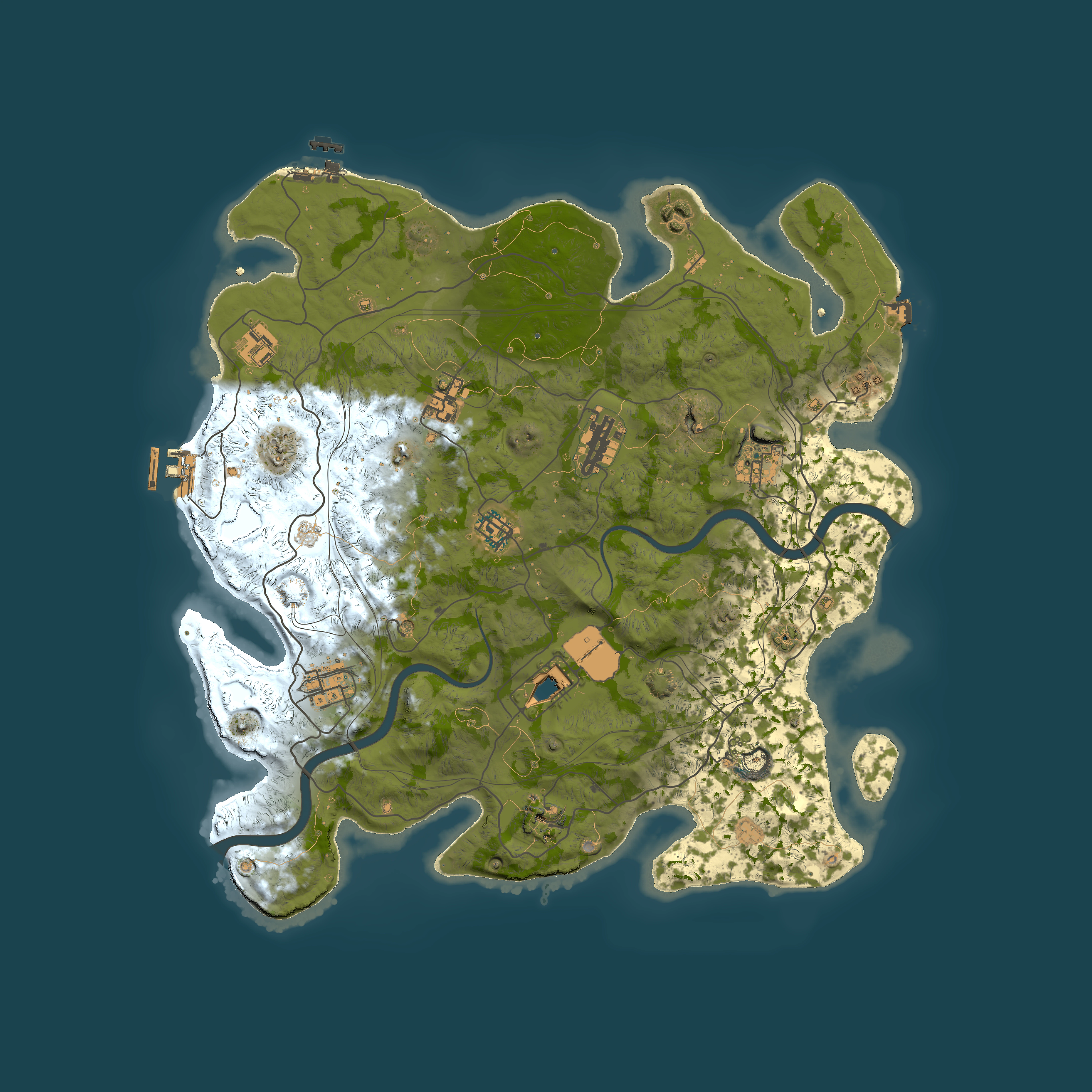 Full top-down render of Rust map seed 1337, 4000x4000m