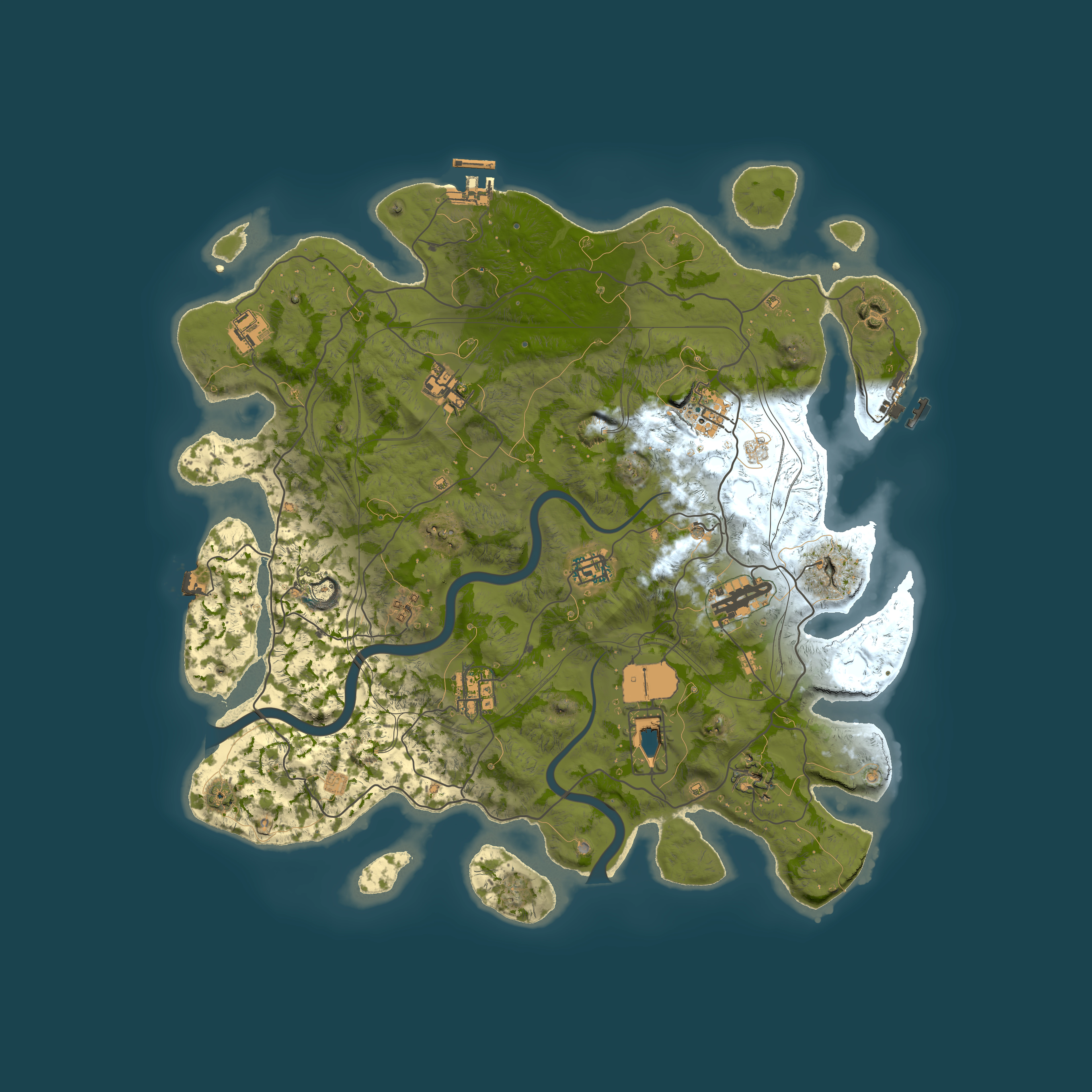 Full top-down render of Rust map seed 1337, 4000x4000m