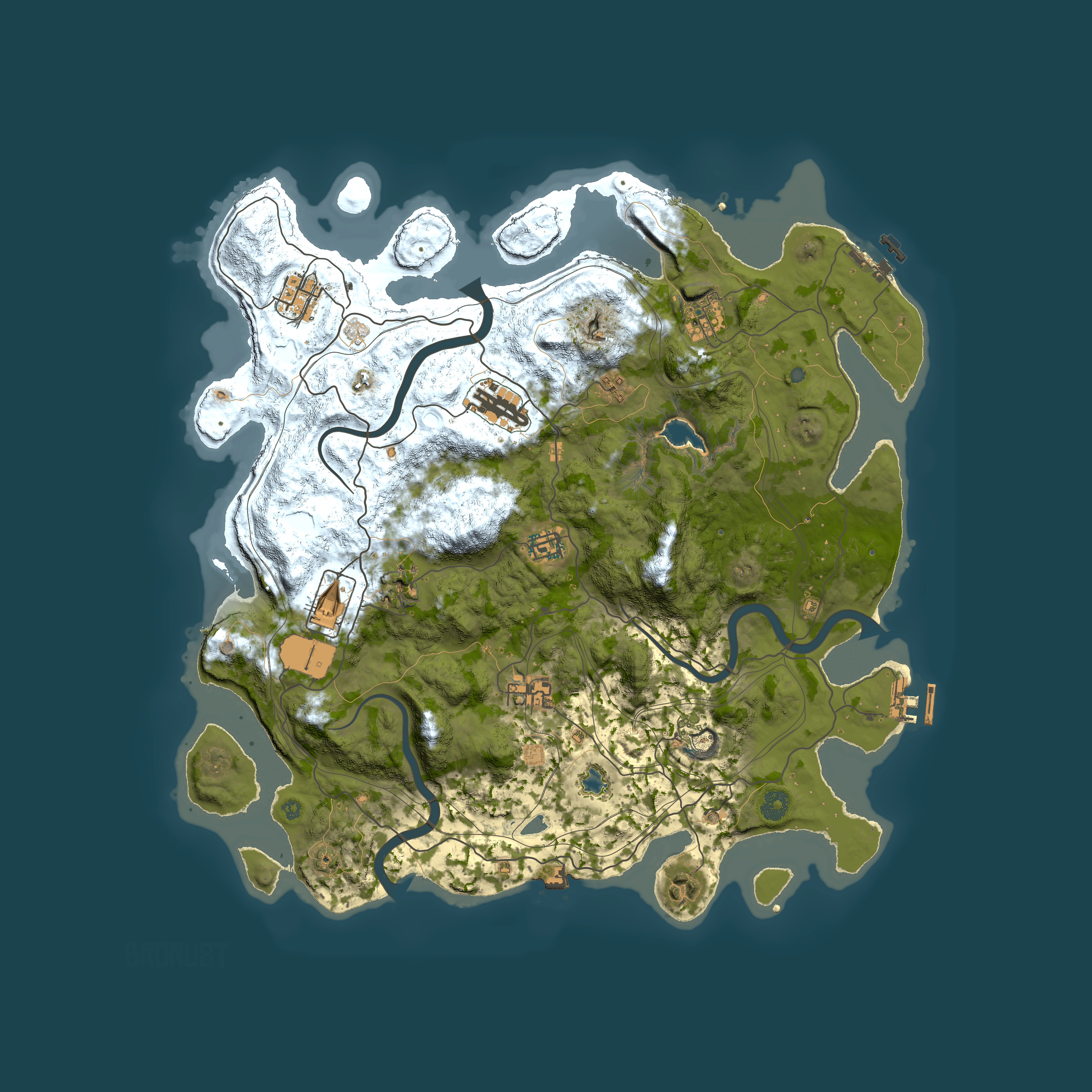 Full top-down render of Rust map seed 30610, 4200x4200m
