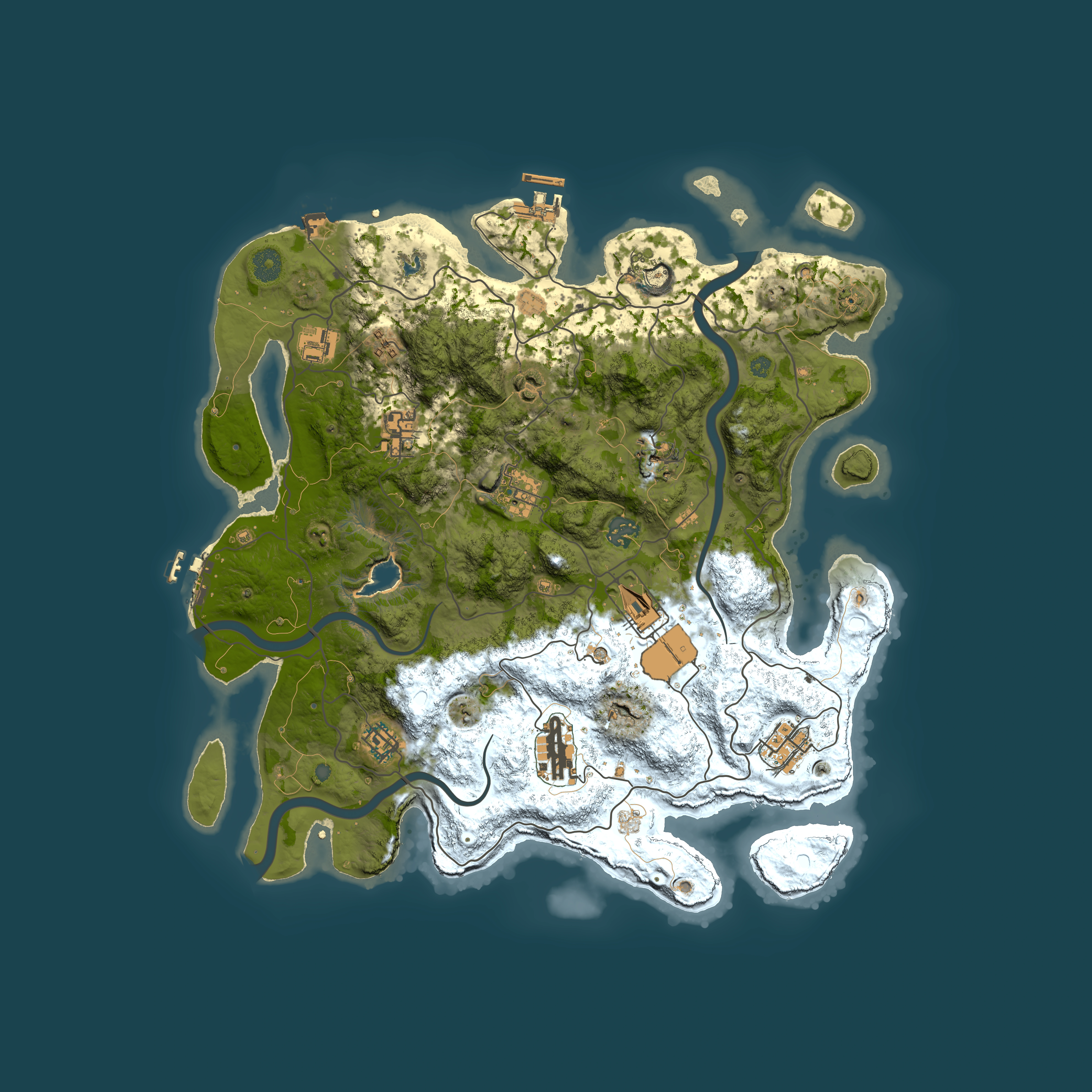 Full top-down render of Rust map seed 1634357265, 4000x4000m