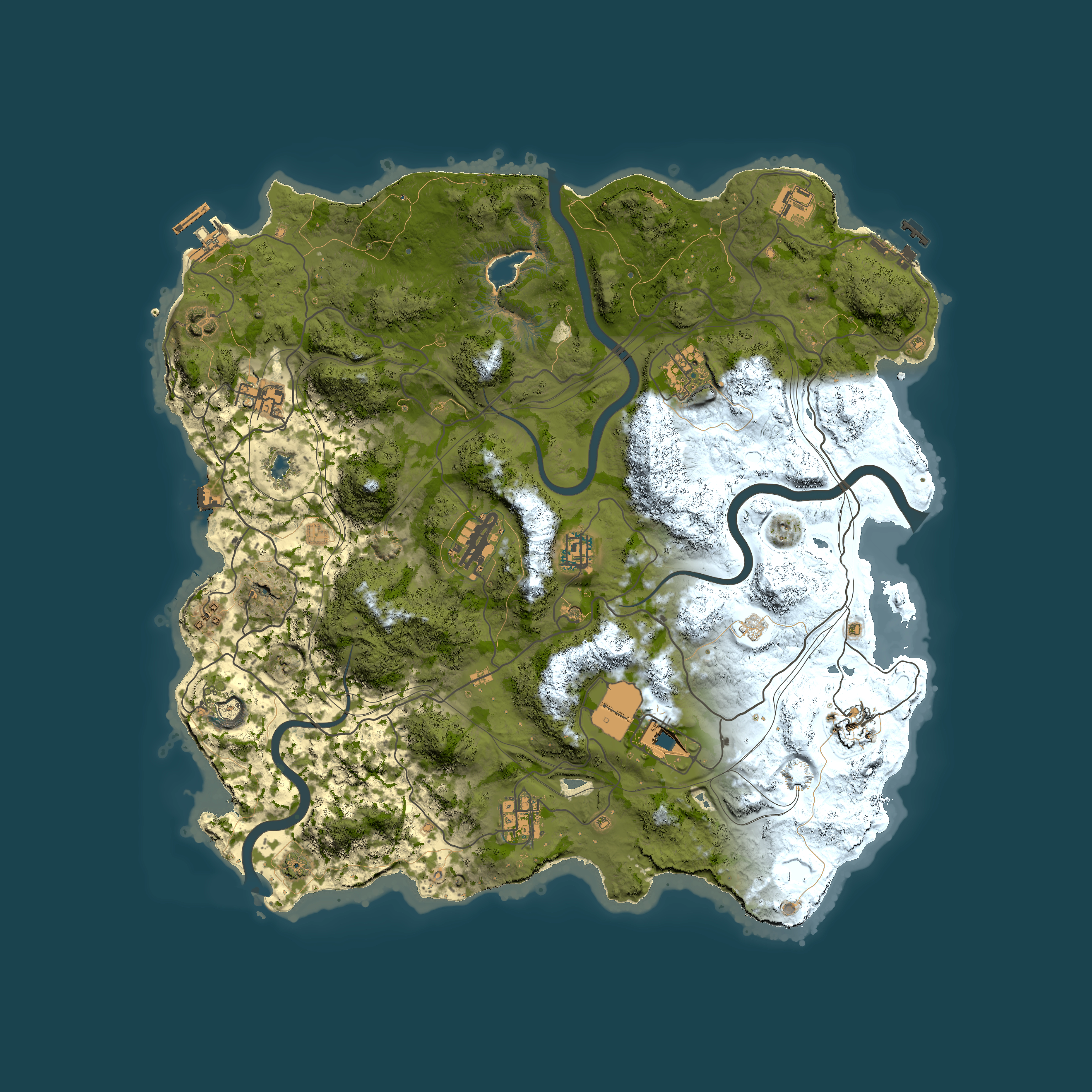 Full top-down render of Rust map seed 1337, 4000x4000m