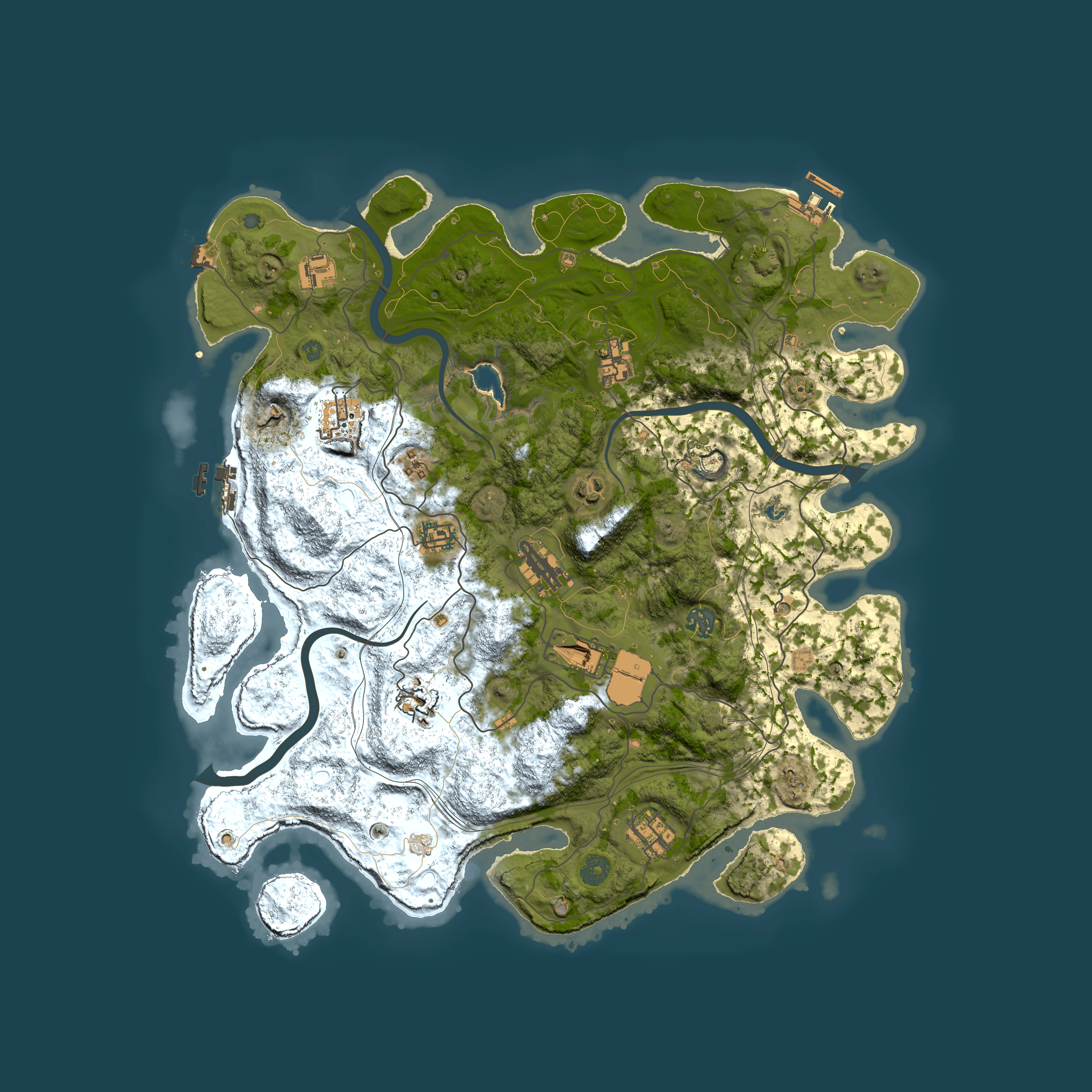 Full top-down render of Rust map seed 0, 4250x4250m
