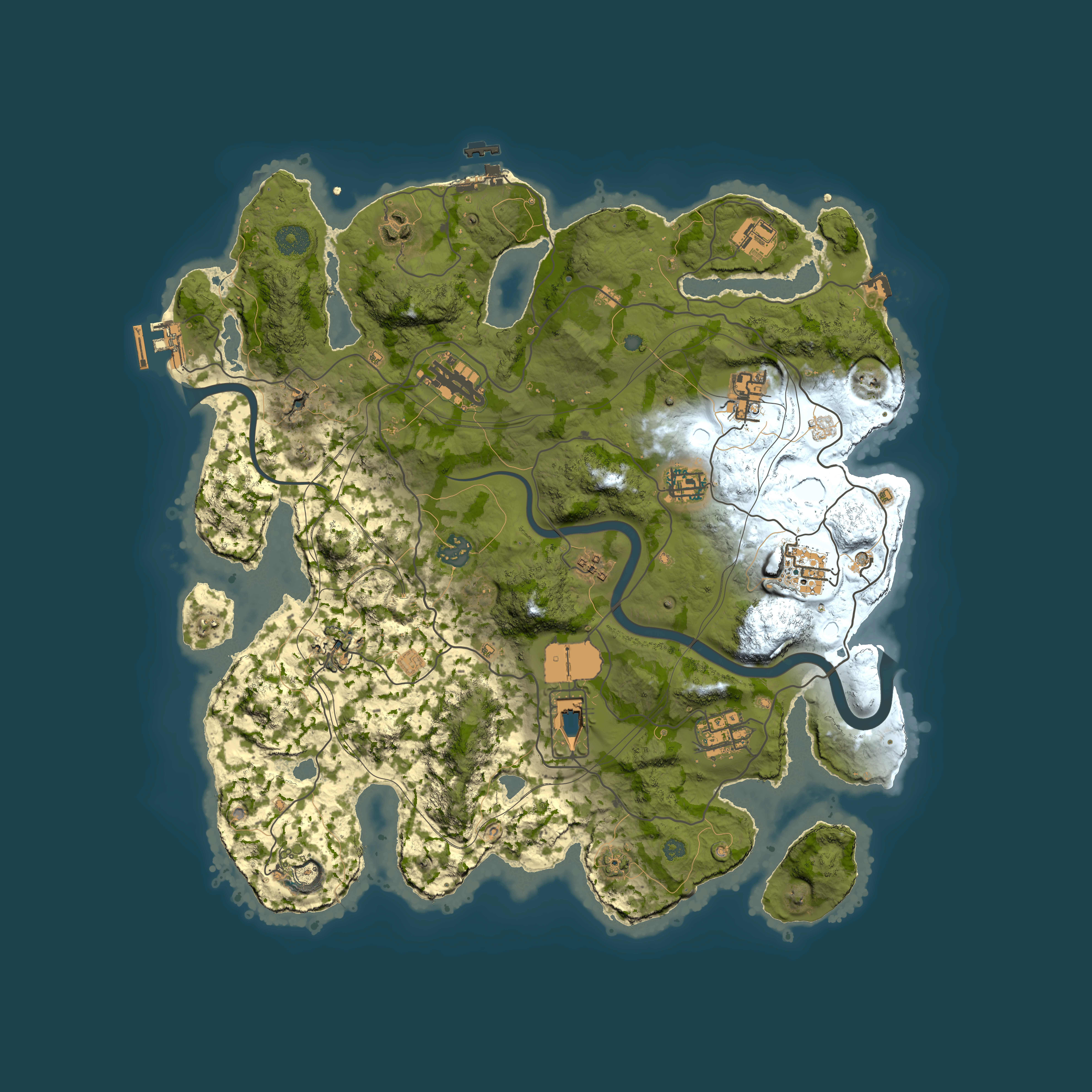 Full top-down render of Rust map seed 1337, 3850x3850m